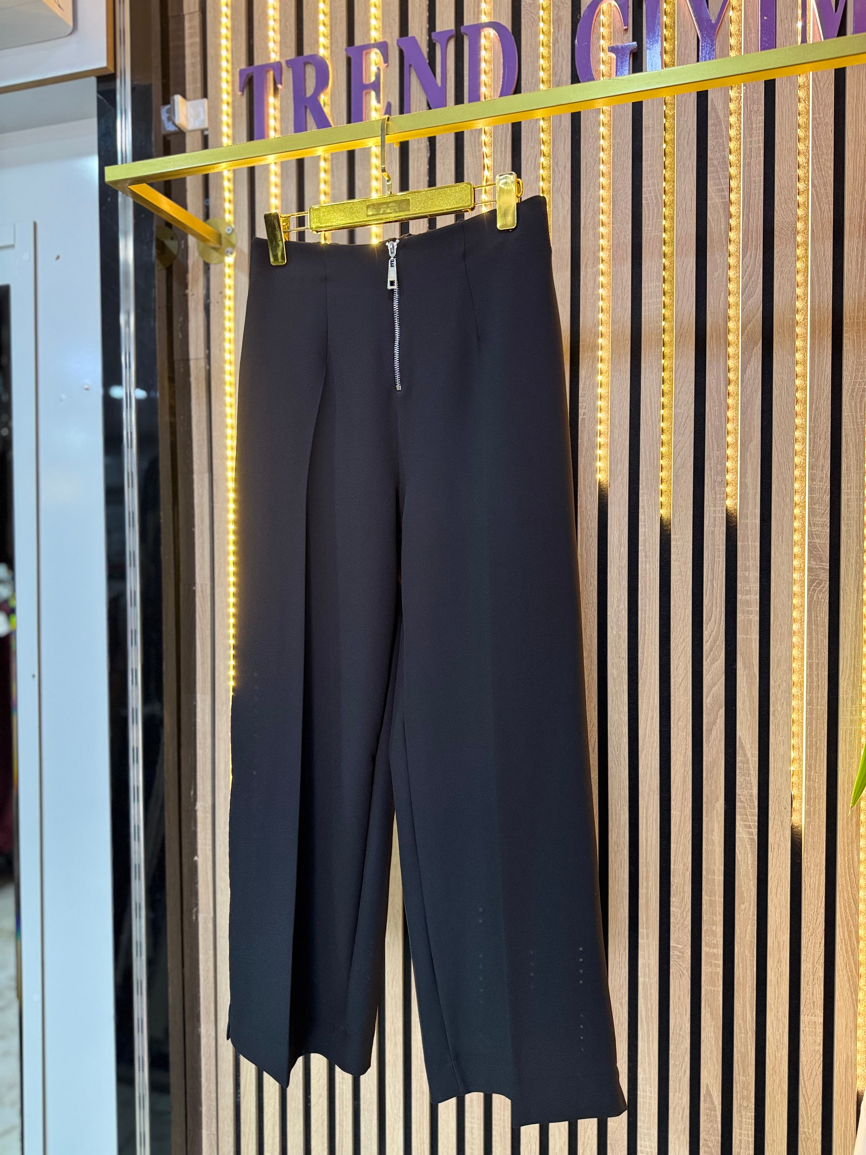 PUANE DÖKÜMLÜ KREP PANTOLON SİYAH P21
