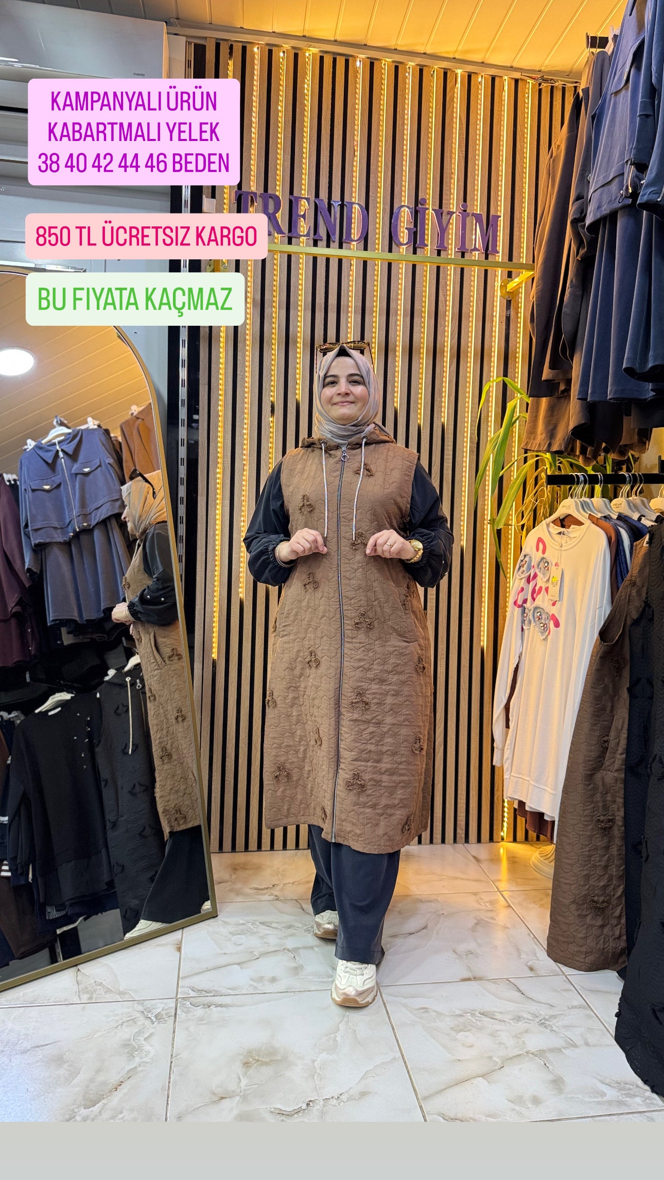 KAPITONE KABARTMALI YELEK KAHVE Y2