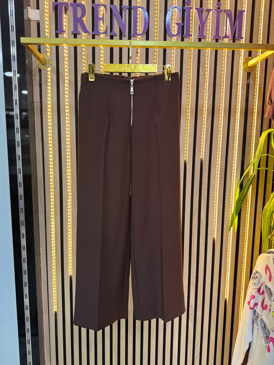 PUANE DÖKÜMLÜ KREP PANTOLON ACI KAHVE P2