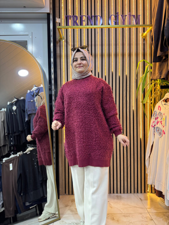 ANGORA YUMOŞ TUNIK BORDO