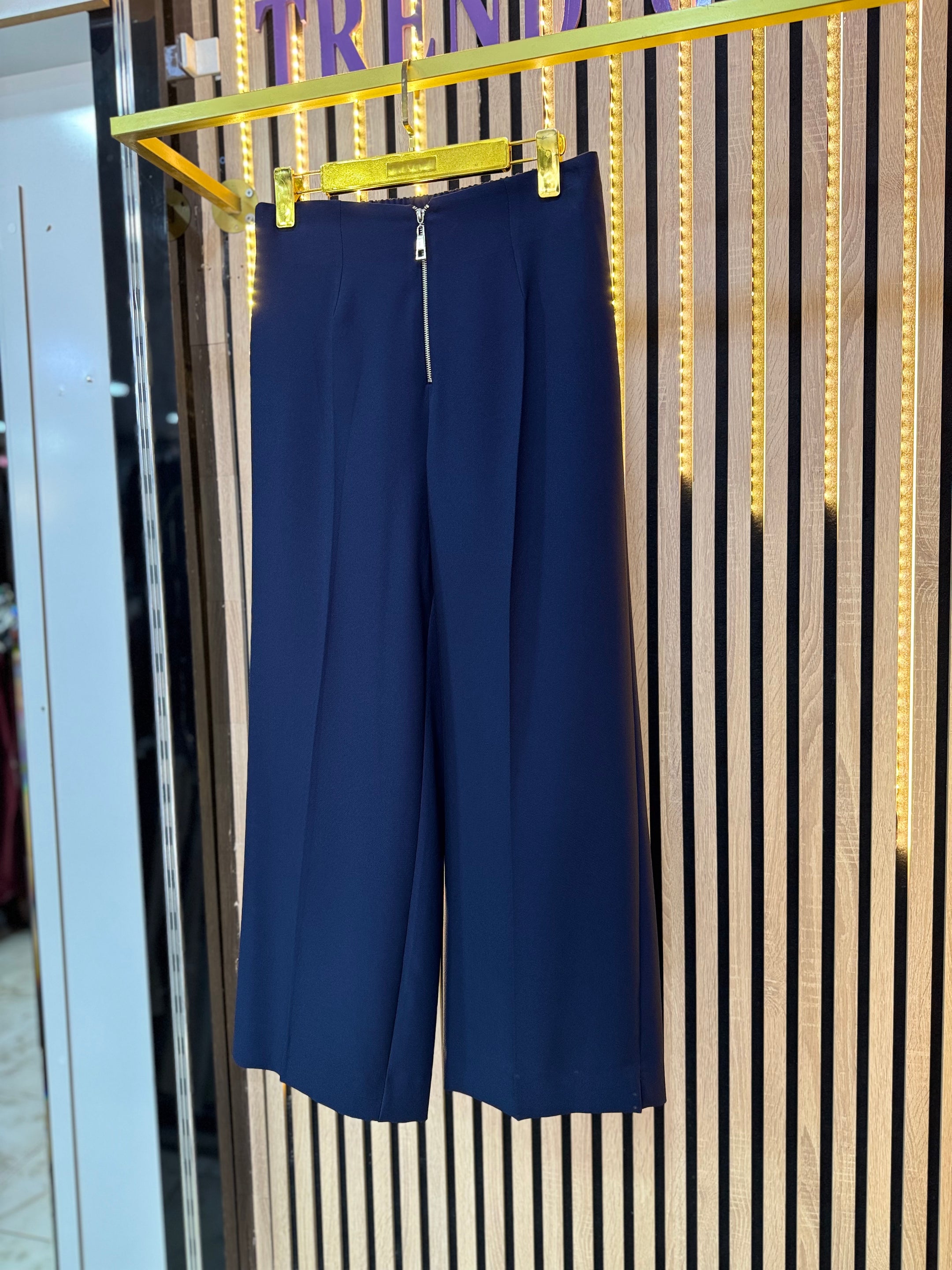 PUANE DÖKÜMLÜ KREP PANTOLON LACİVERT P22