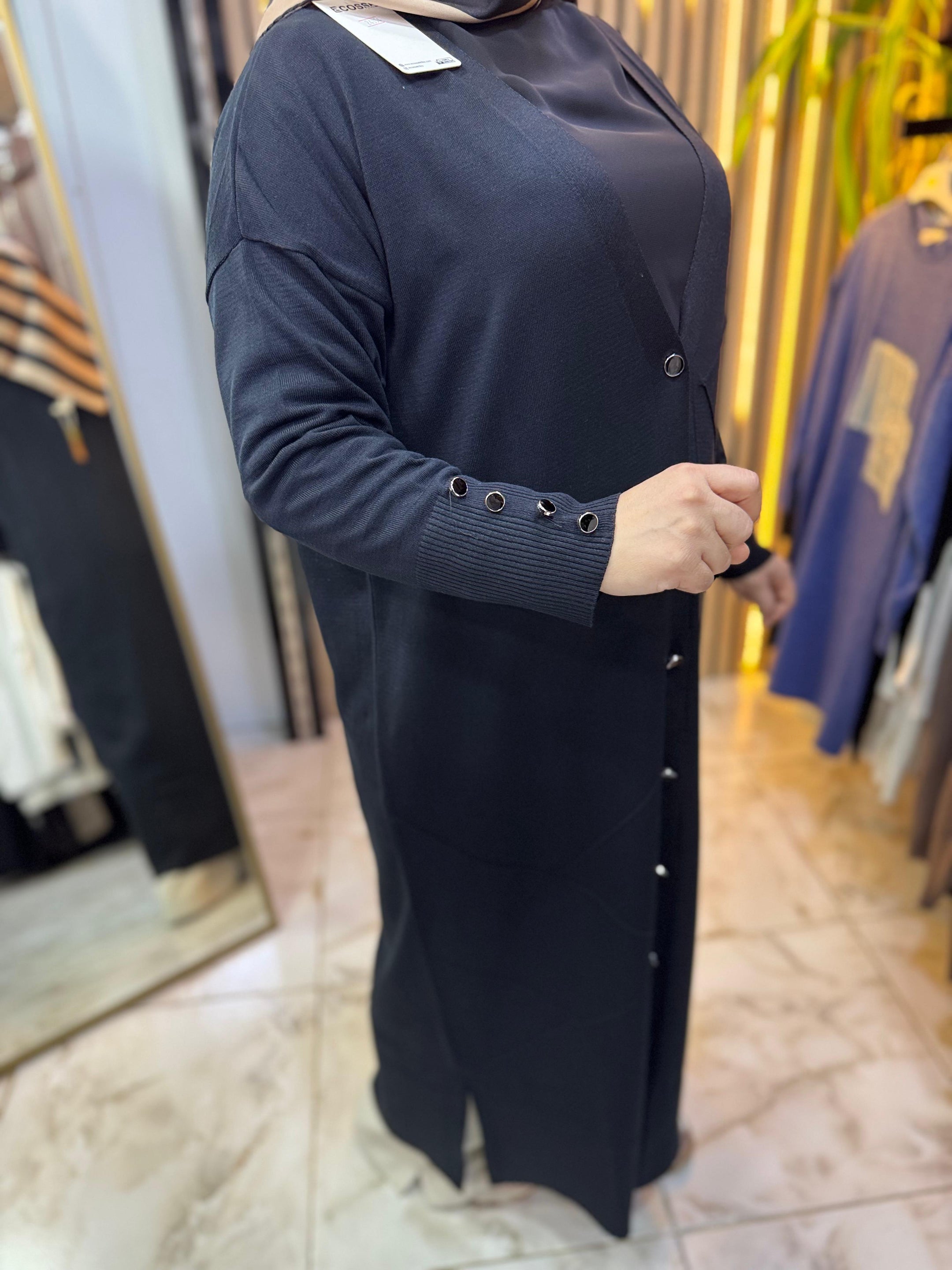 UZUN MERSERİZE HIRKA SİYAH H03