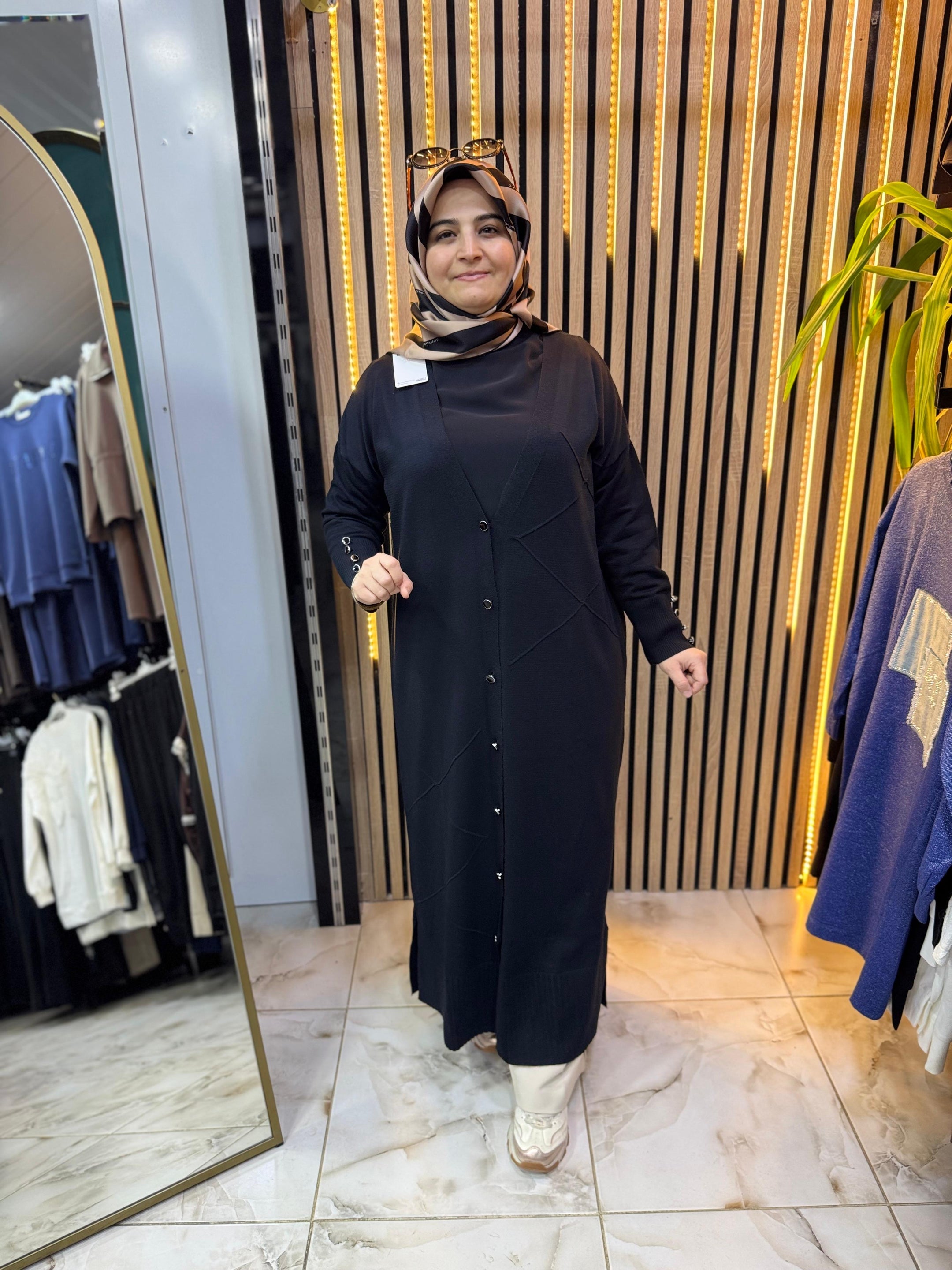 UZUN MERSERİZE HIRKA SİYAH H03