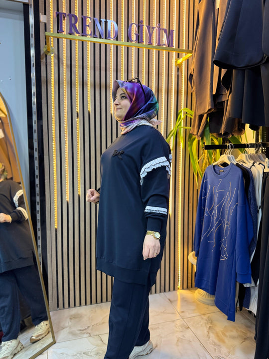 KOLU FIRFIRLI TUNİK SİYAH T12