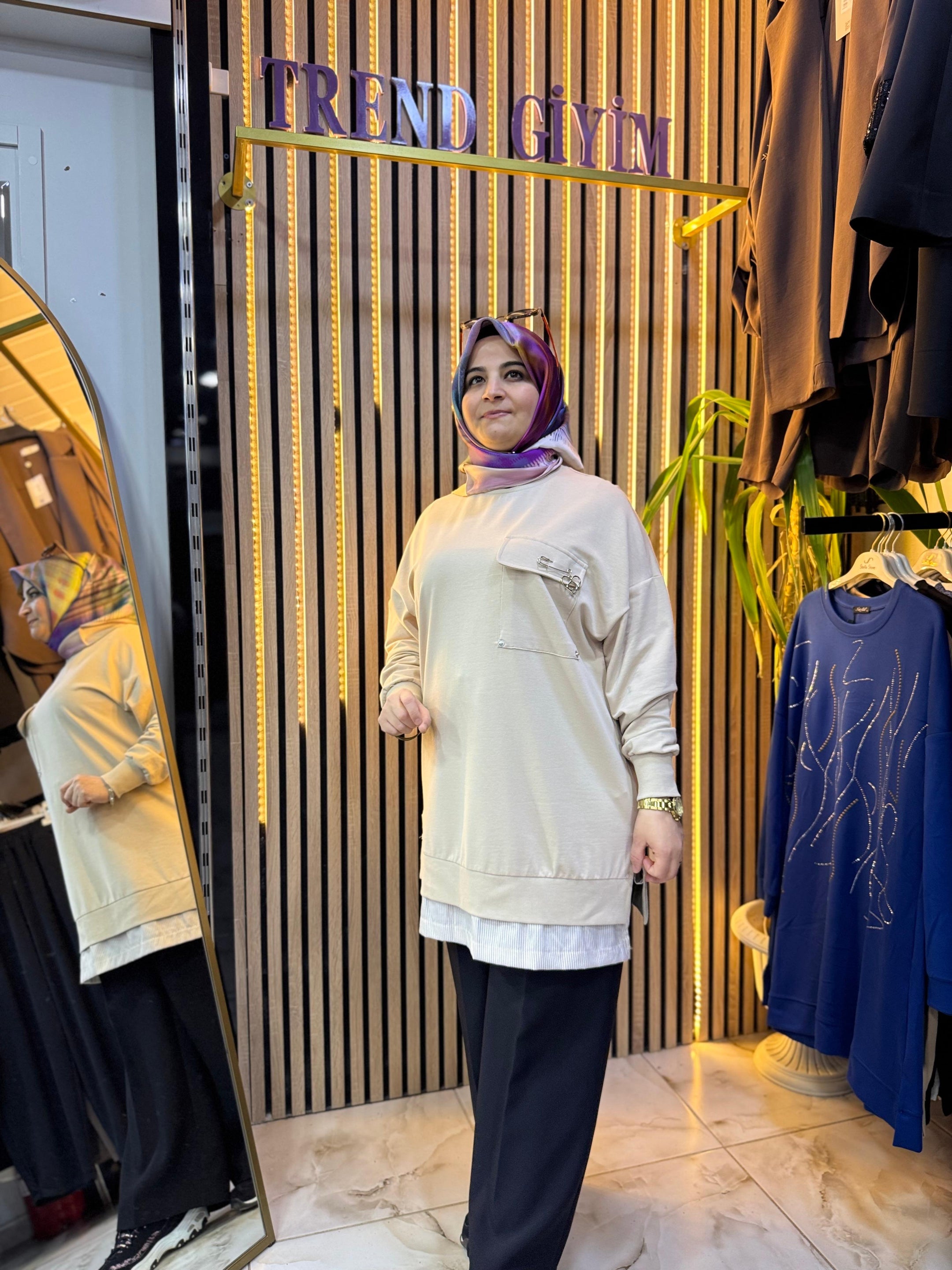 BRONŞLU TUNİK BEJ T13