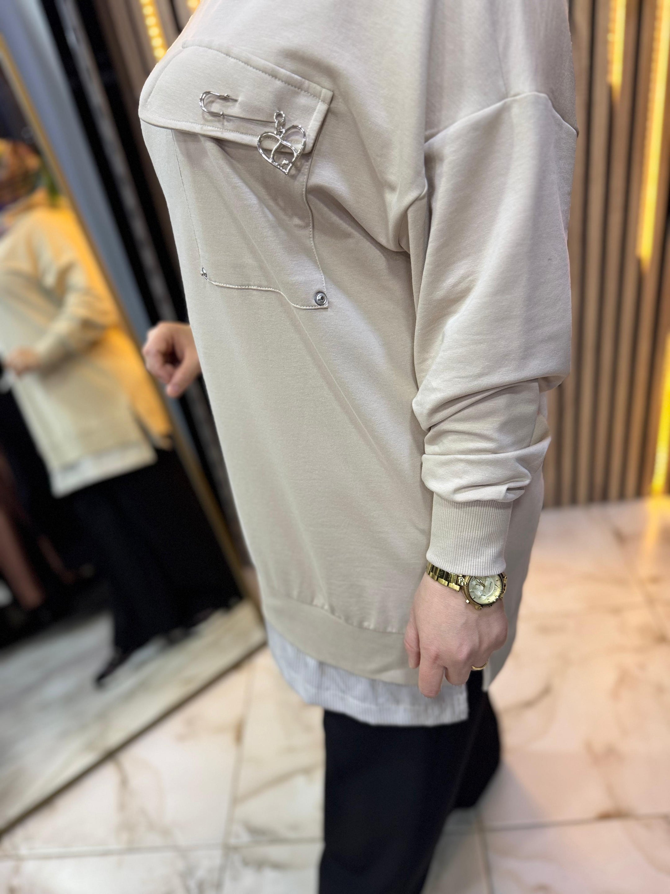 BRONŞLU TUNİK BEJ T13