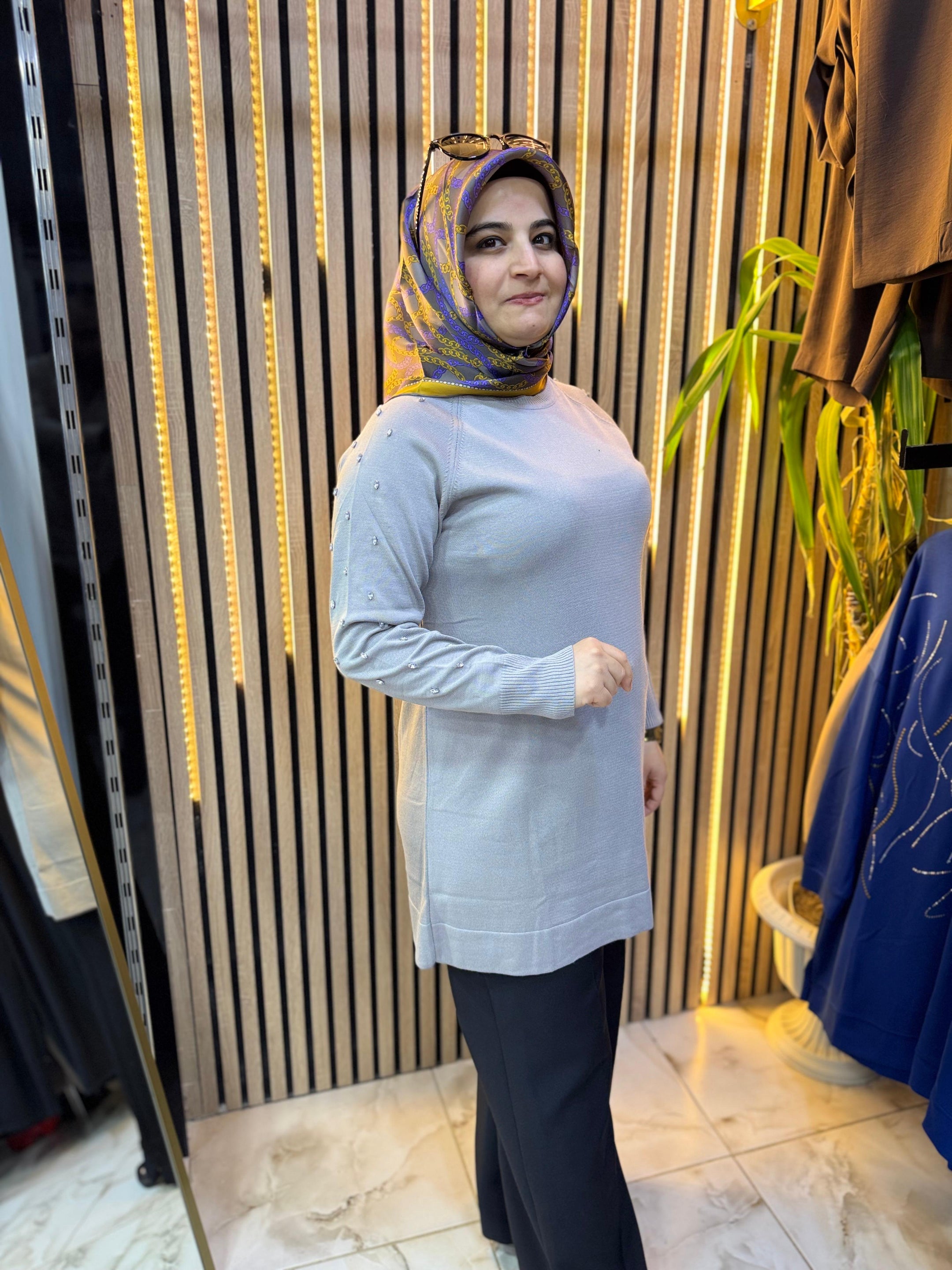 MERSERİZE KOLU TAŞLI TUNİK TN48