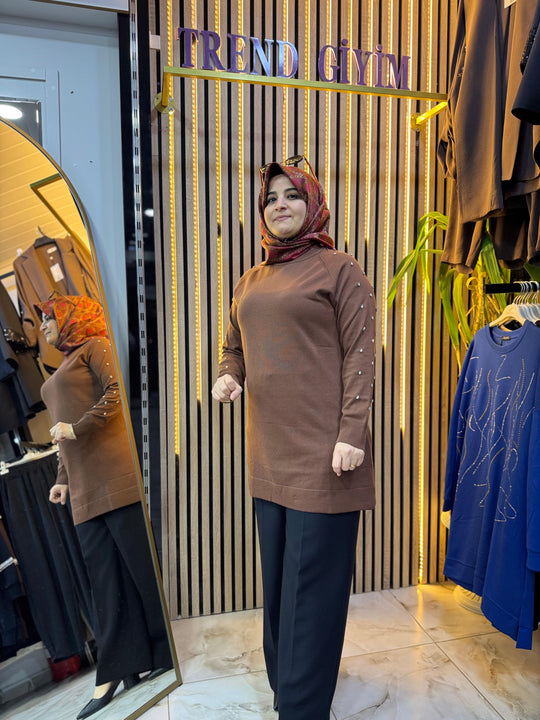 MERSERİZE KOLU TAŞLI TUNİK TN49