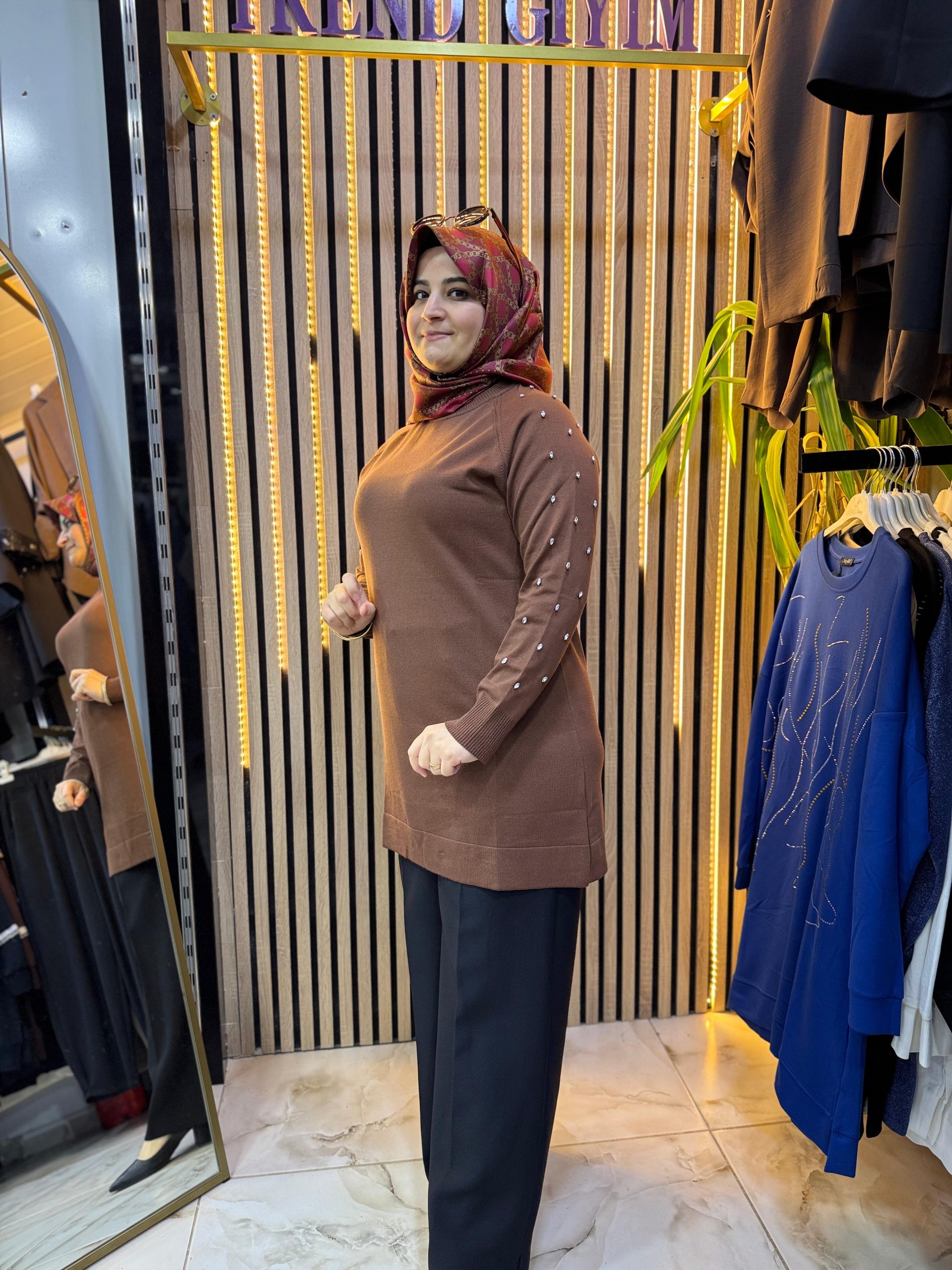 MERSERİZE KOLU TAŞLI TUNİK TN49