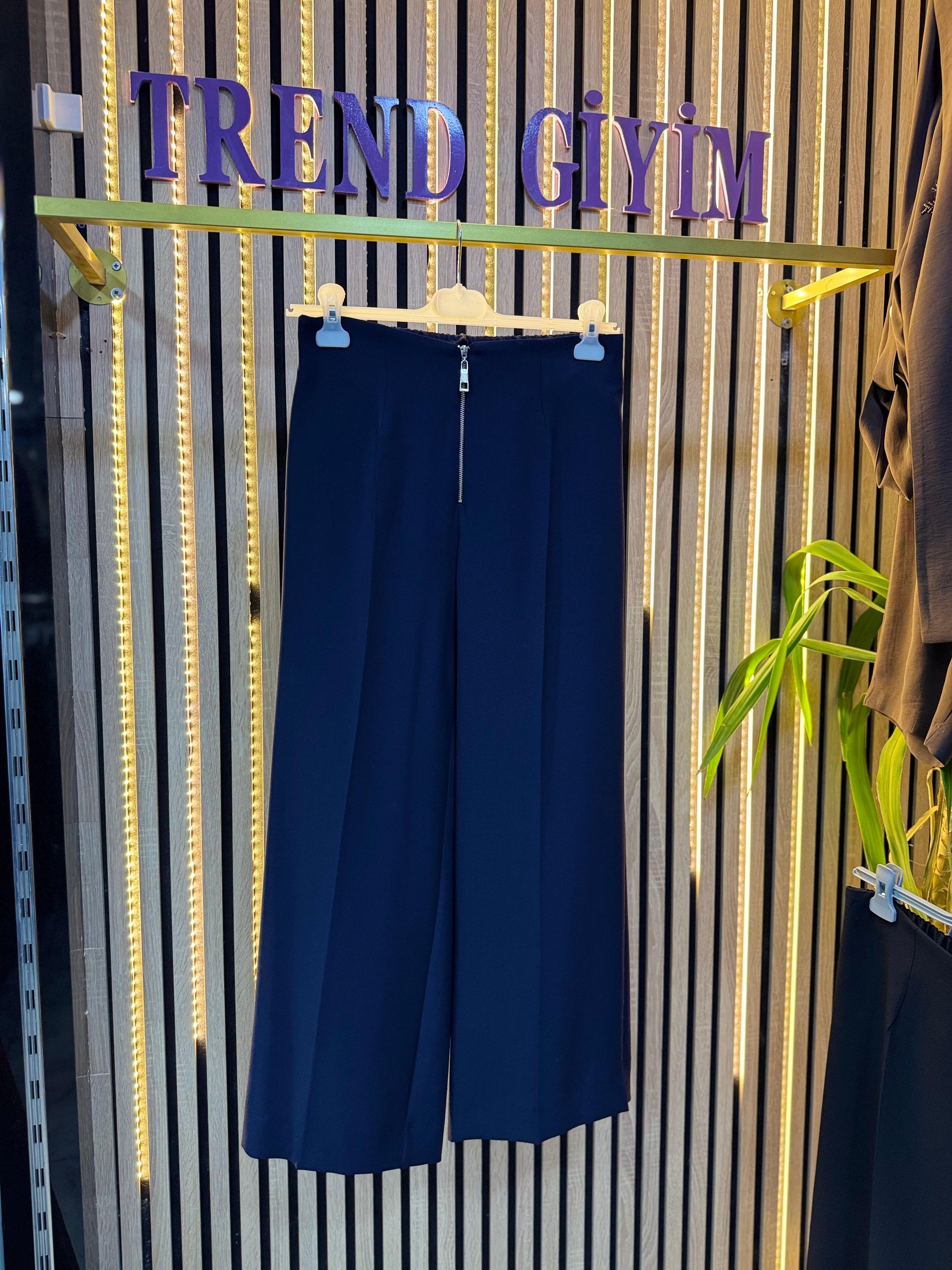 PUANE DÖKÜMLÜ KREP PANTOLON LACİVERT P22