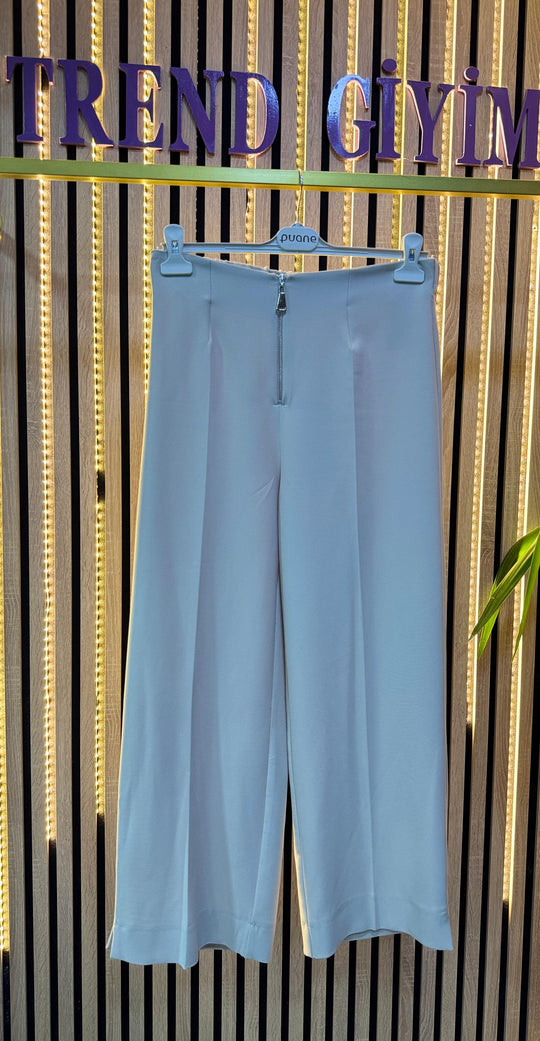 PUANE DÖKÜMLÜ KREP PANTOLON TAŞ RENGİ P23