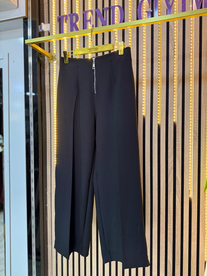 PUANE DÖKÜMLÜ KREP PANTOLON SİYAH P21