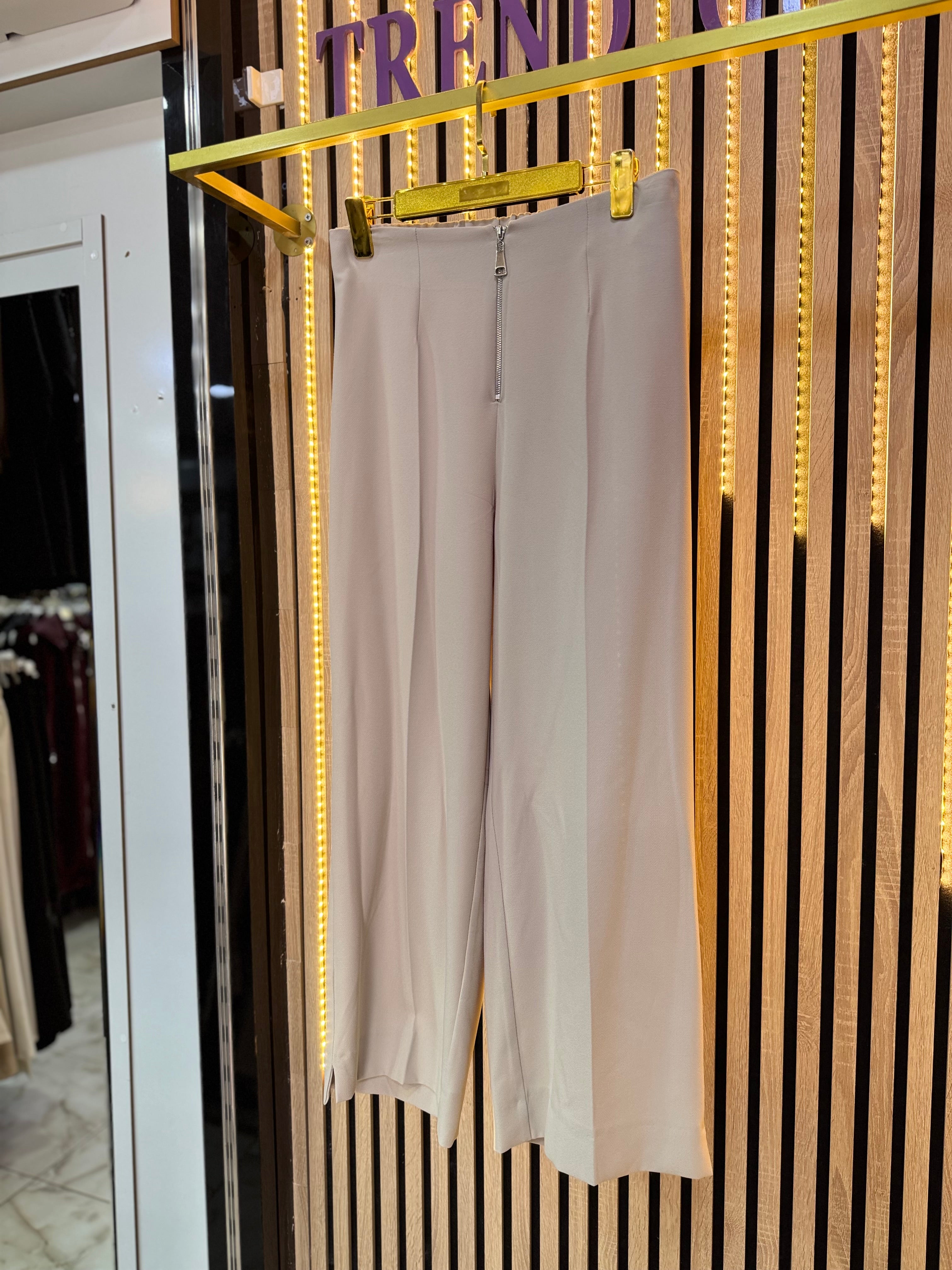 PUANE DÖKÜMLÜ KREP PANTOLON TAŞ RENGİ P23