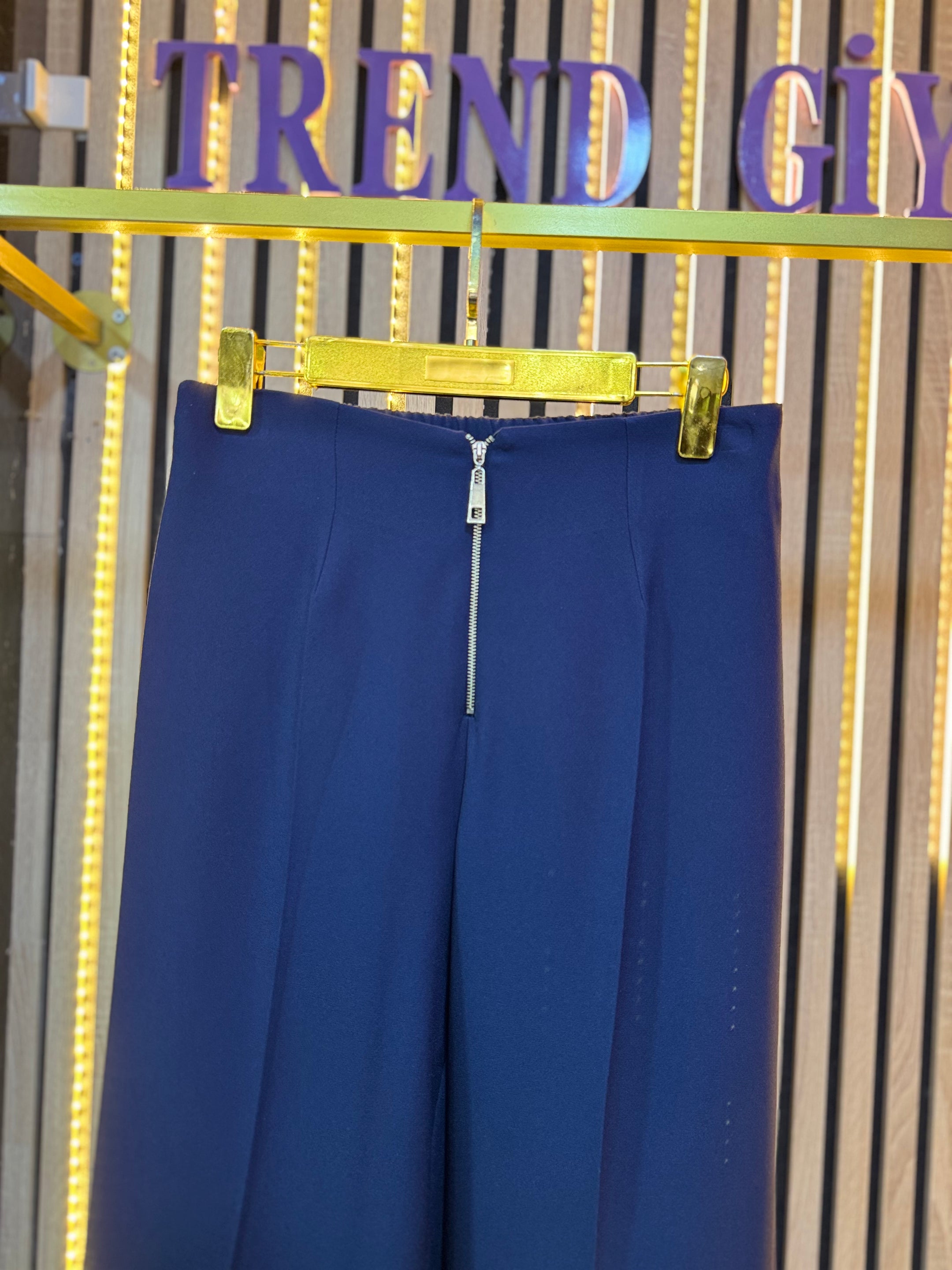 PUANE DÖKÜMLÜ KREP PANTOLON LACİVERT P22