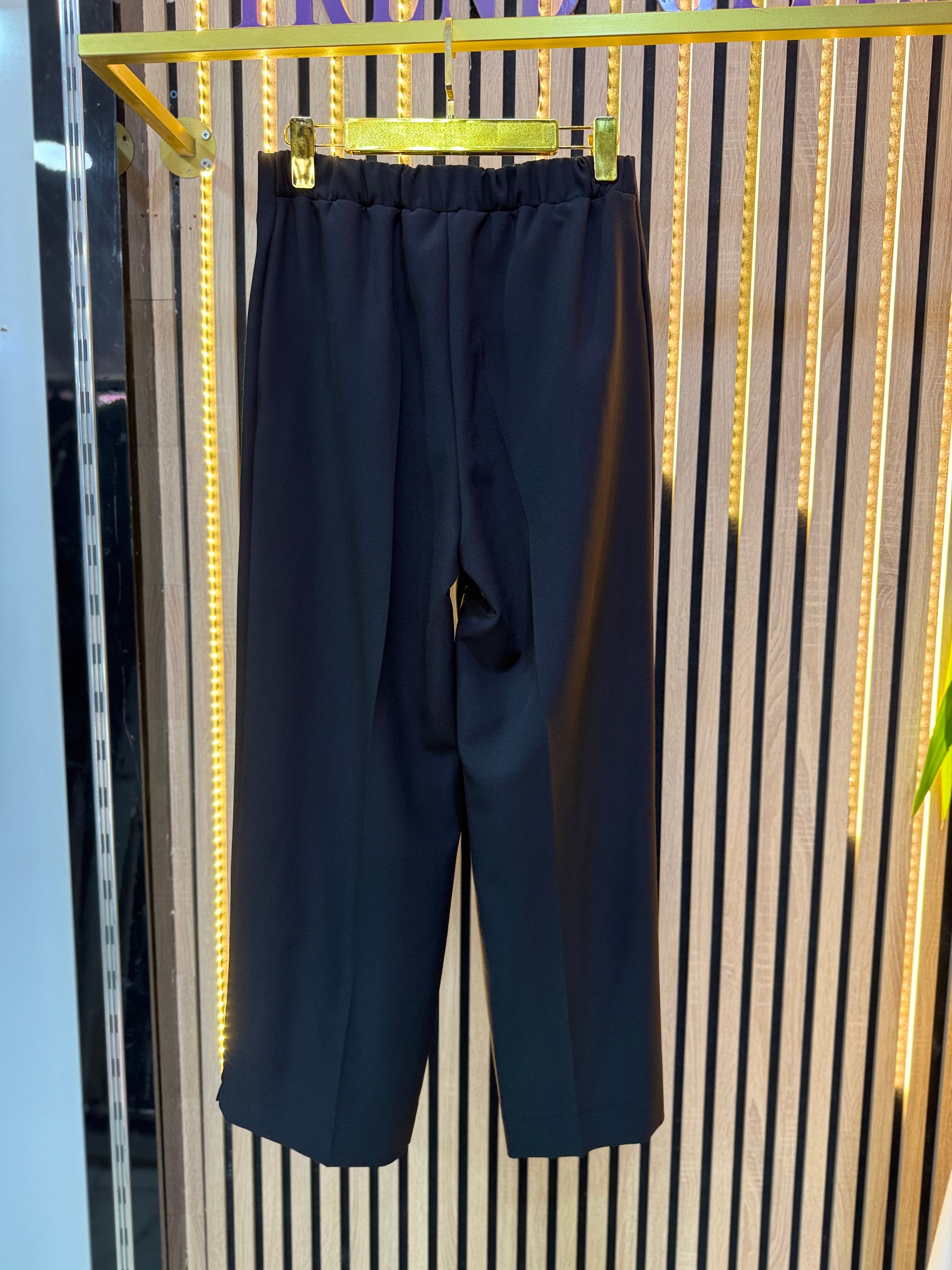 PUANE DÖKÜMLÜ KREP PANTOLON SİYAH P21