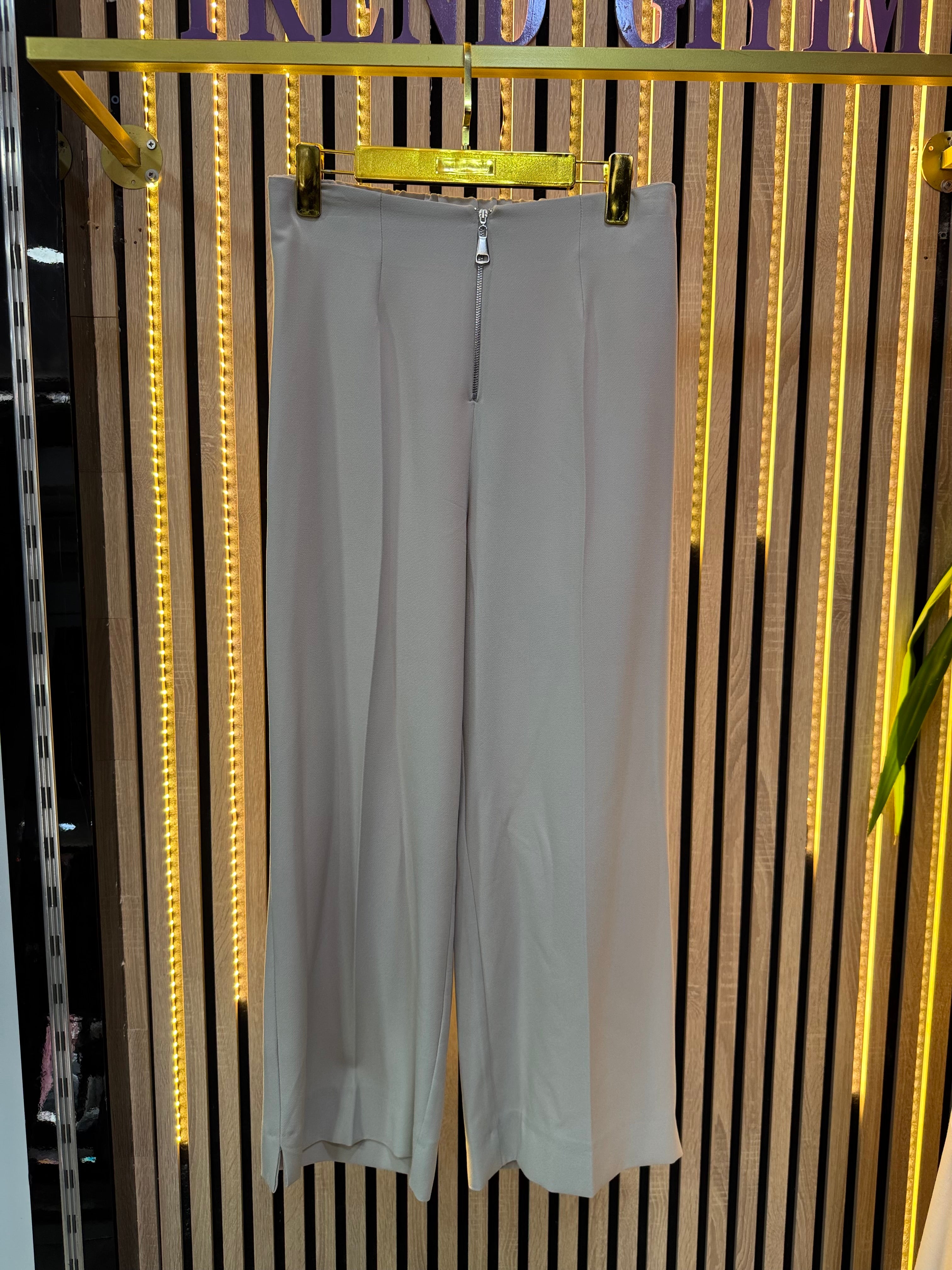 PUANE DÖKÜMLÜ KREP PANTOLON TAŞ RENGİ P23