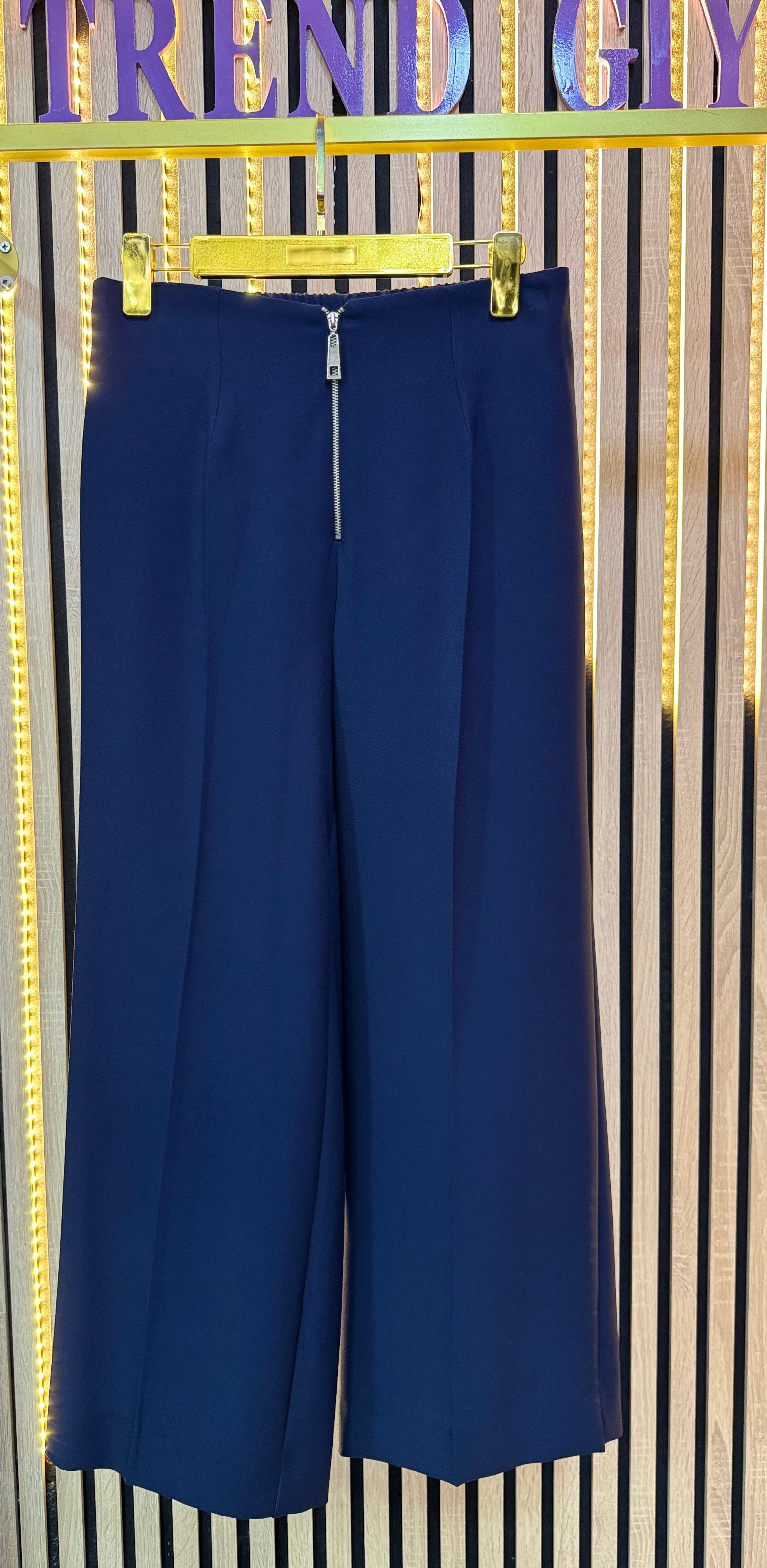 PUANE DÖKÜMLÜ KREP PANTOLON LACİVERT P22