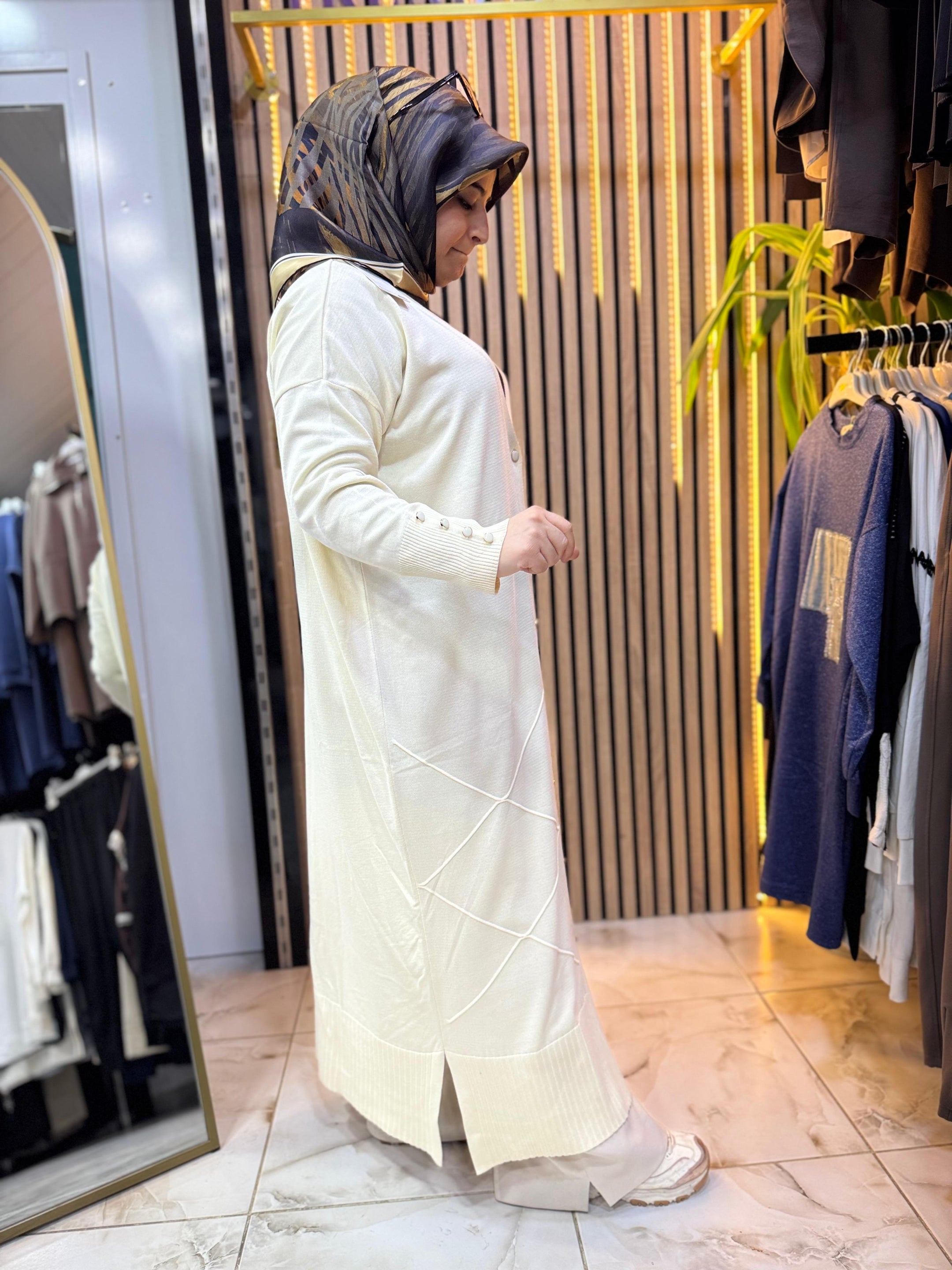 UZUN MERSERİZE HIRKA EKRU H02