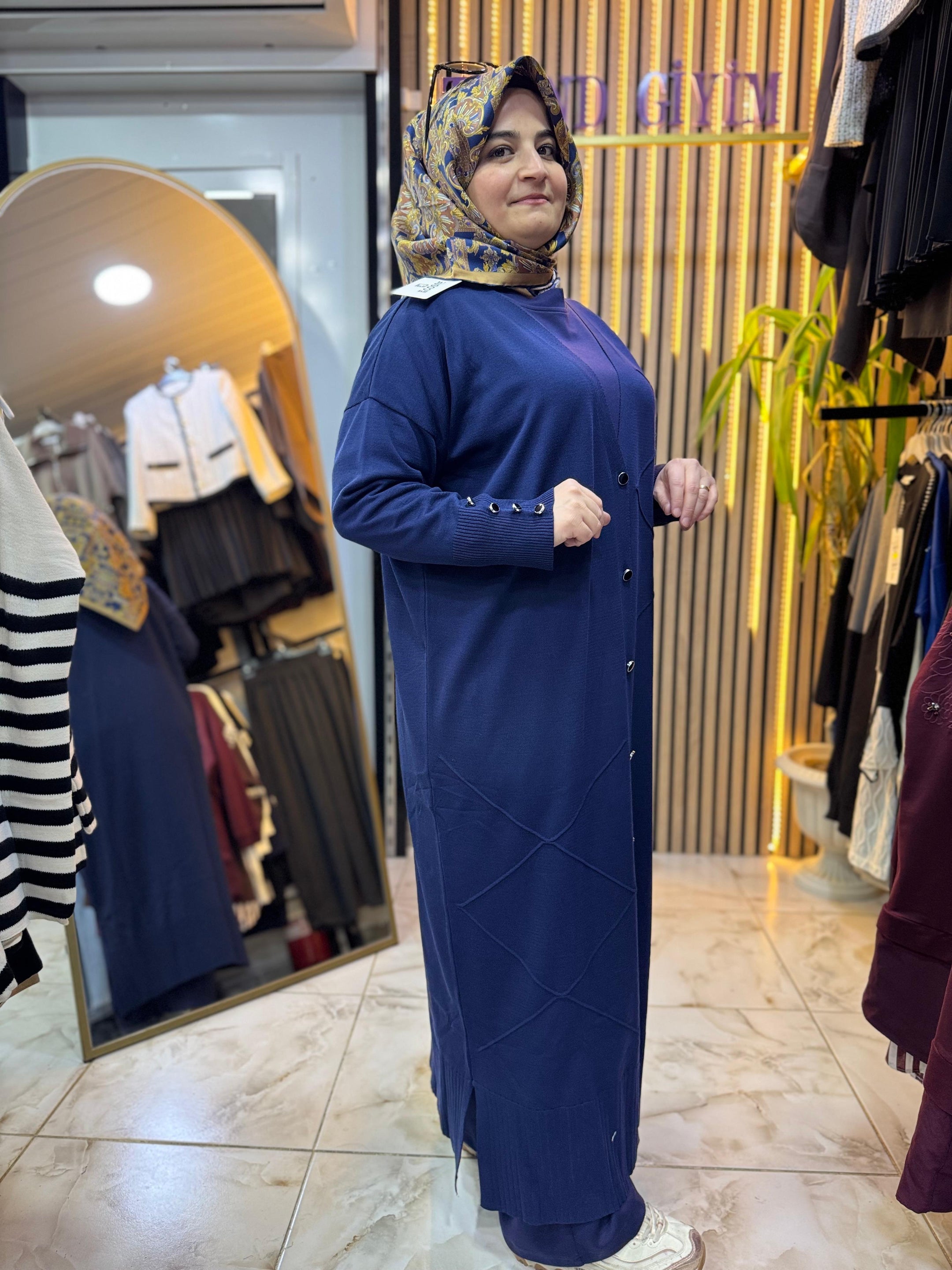 UZUN MERSERİZE HIRKA LACİVERT H05