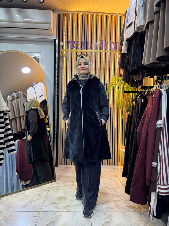 KAŞE KÜRK YELEK SİYAH CY4