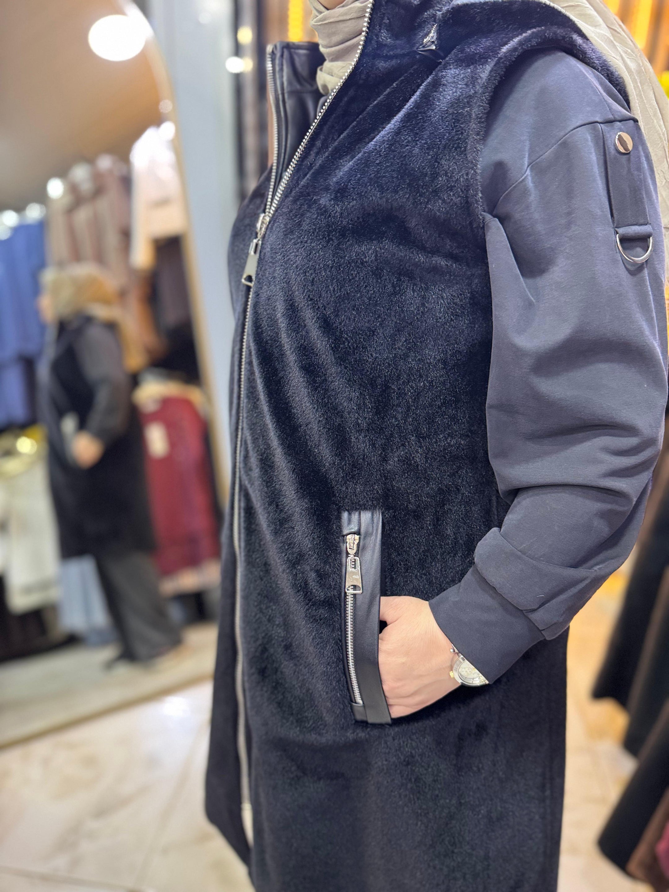 KAŞE KÜRK YELEK SİYAH CY4