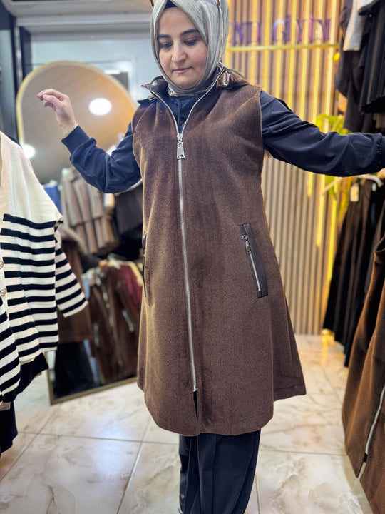 KAŞE KÜRK YELEK KAHVE CY4
