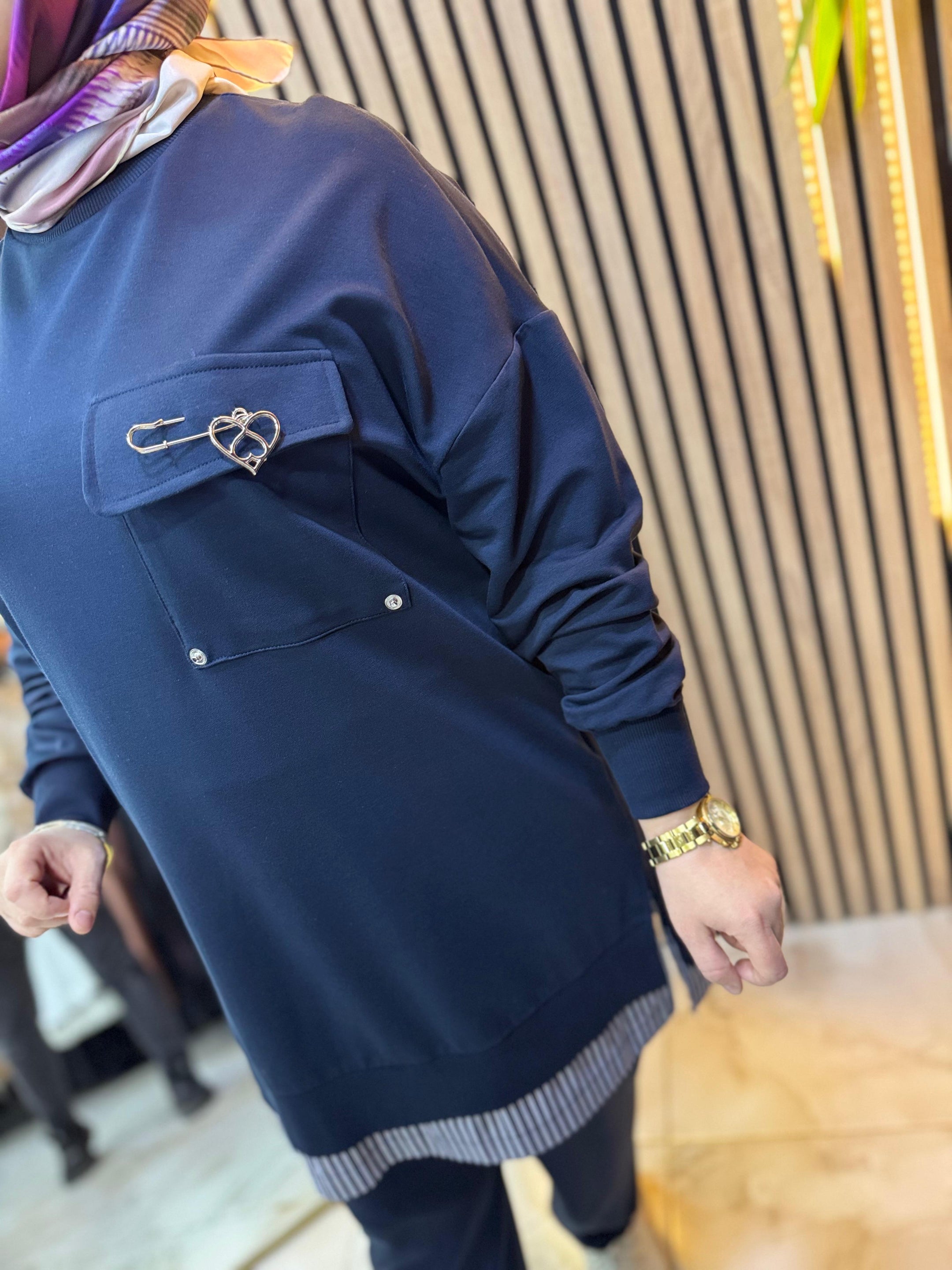 BRONŞLU TUNİK LACİVERT T11