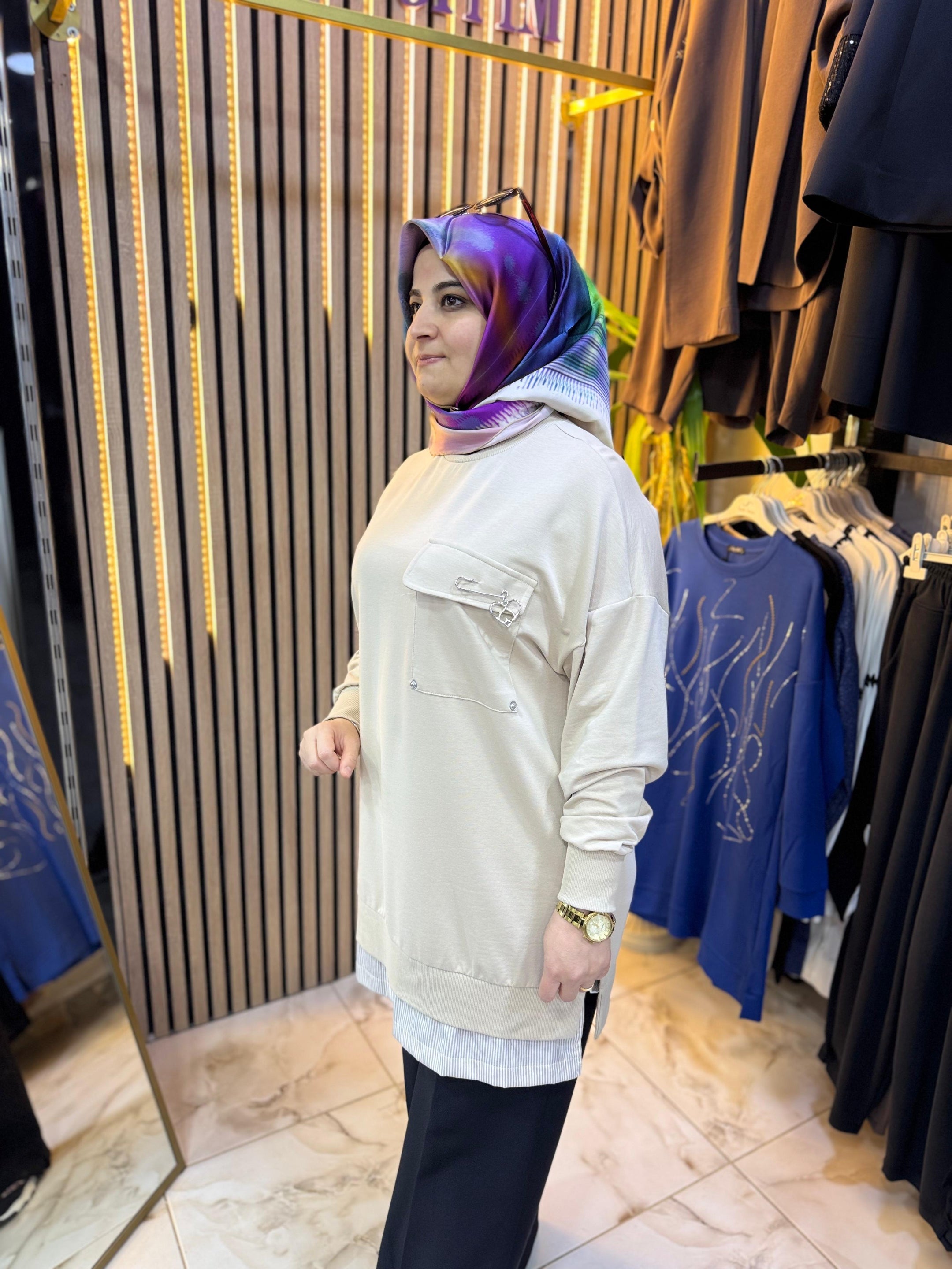 BRONŞLU TUNİK BEJ T13