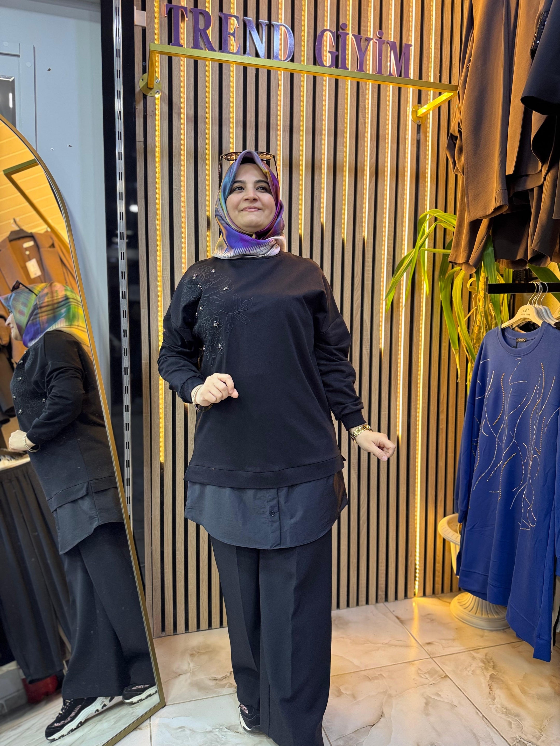 DESENLİ TUNİK SİYAH T14