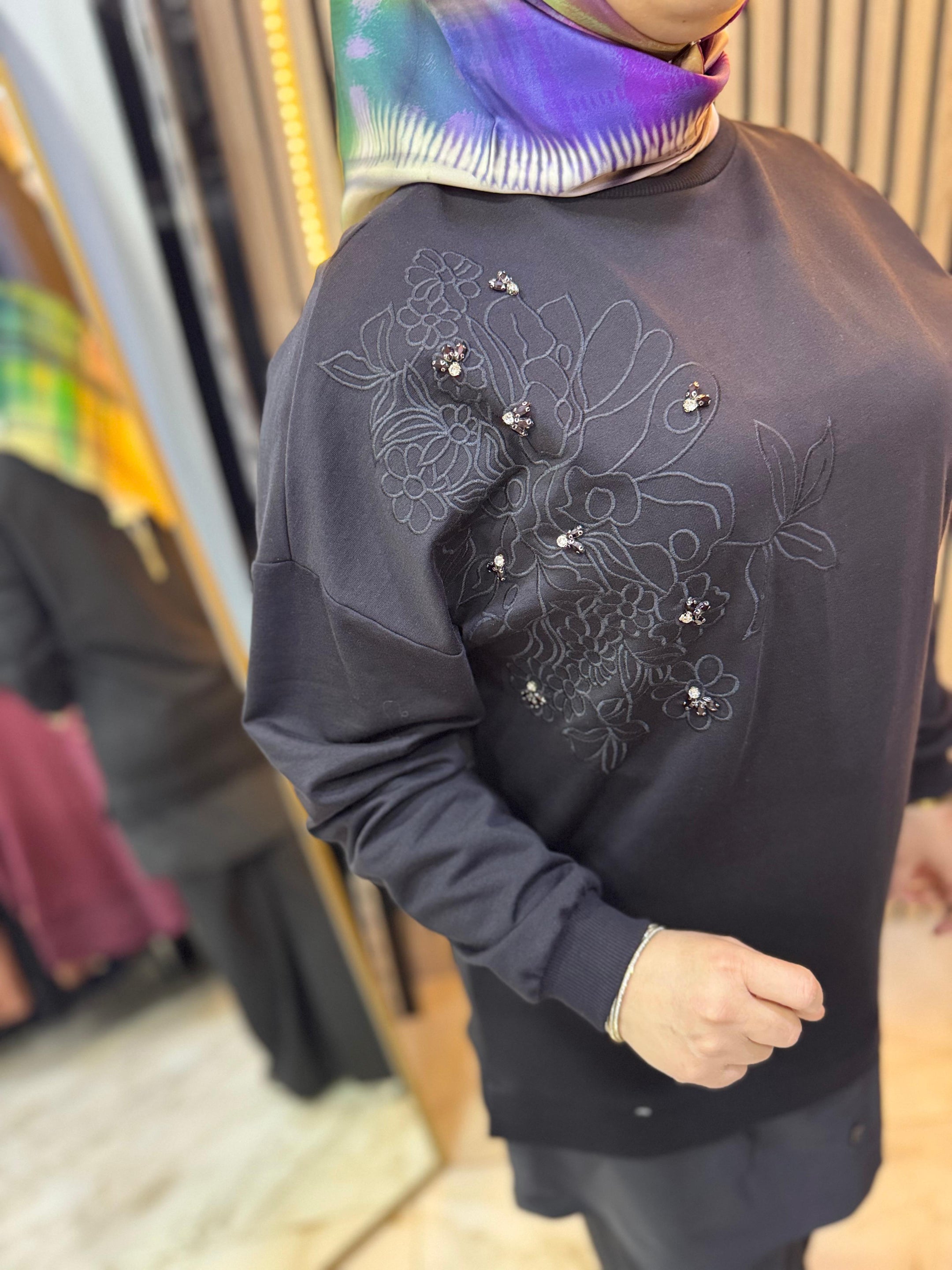 DESENLİ TUNİK SİYAH T14