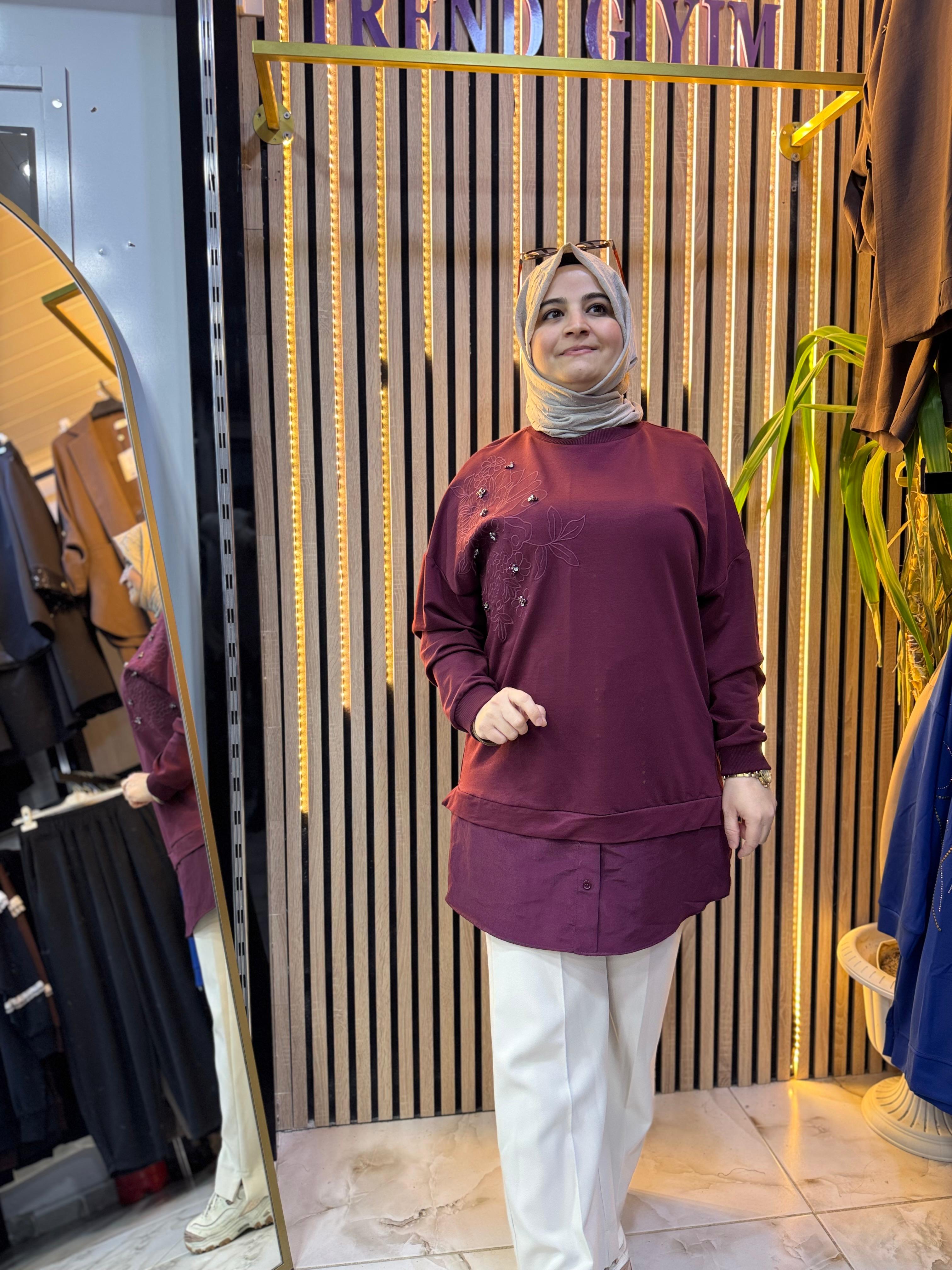 PUANE GÖMLEK DETAY TAŞLI TUNİK TN47