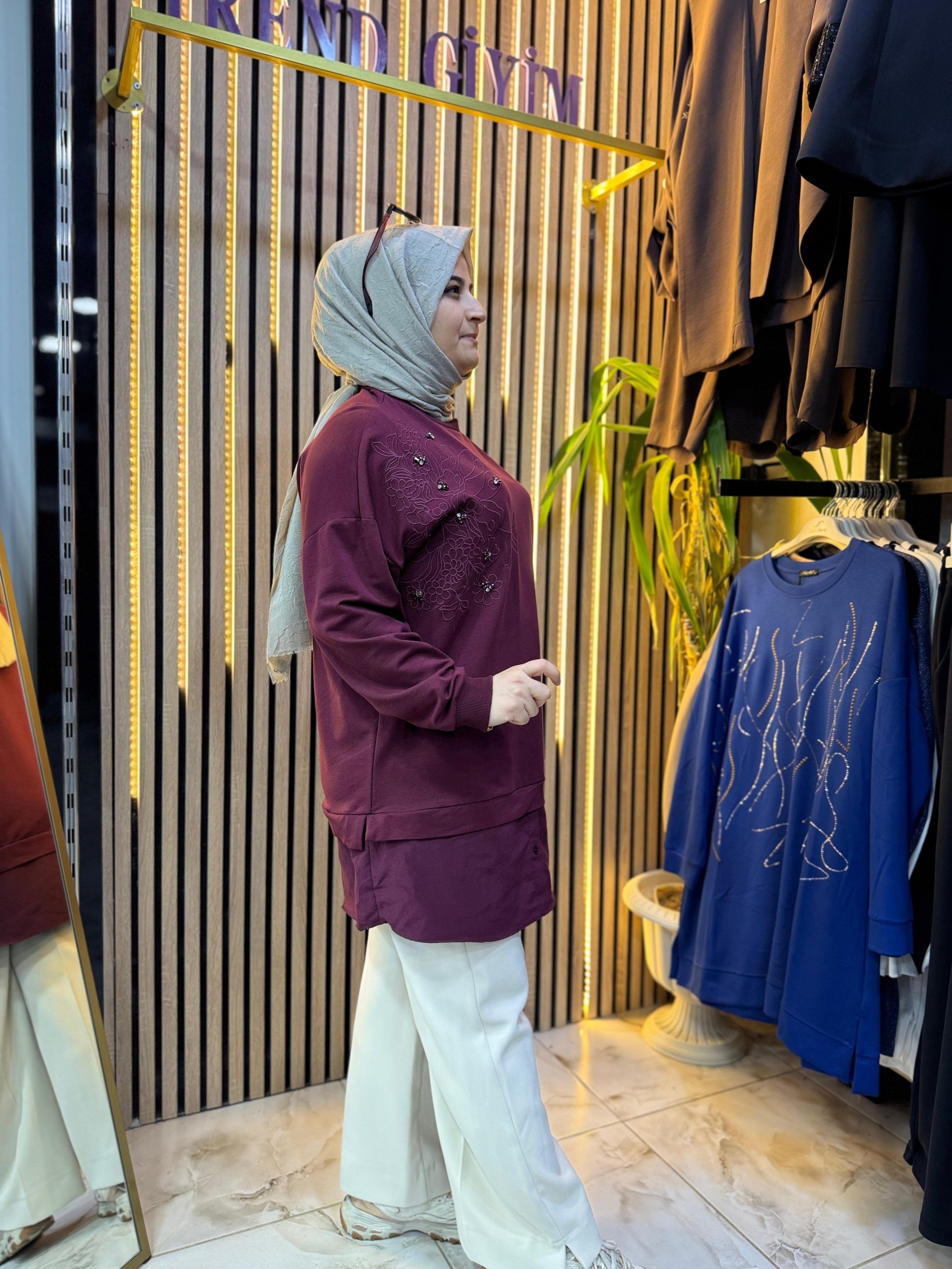 PUANE GÖMLEK DETAY TAŞLI TUNİK TN47