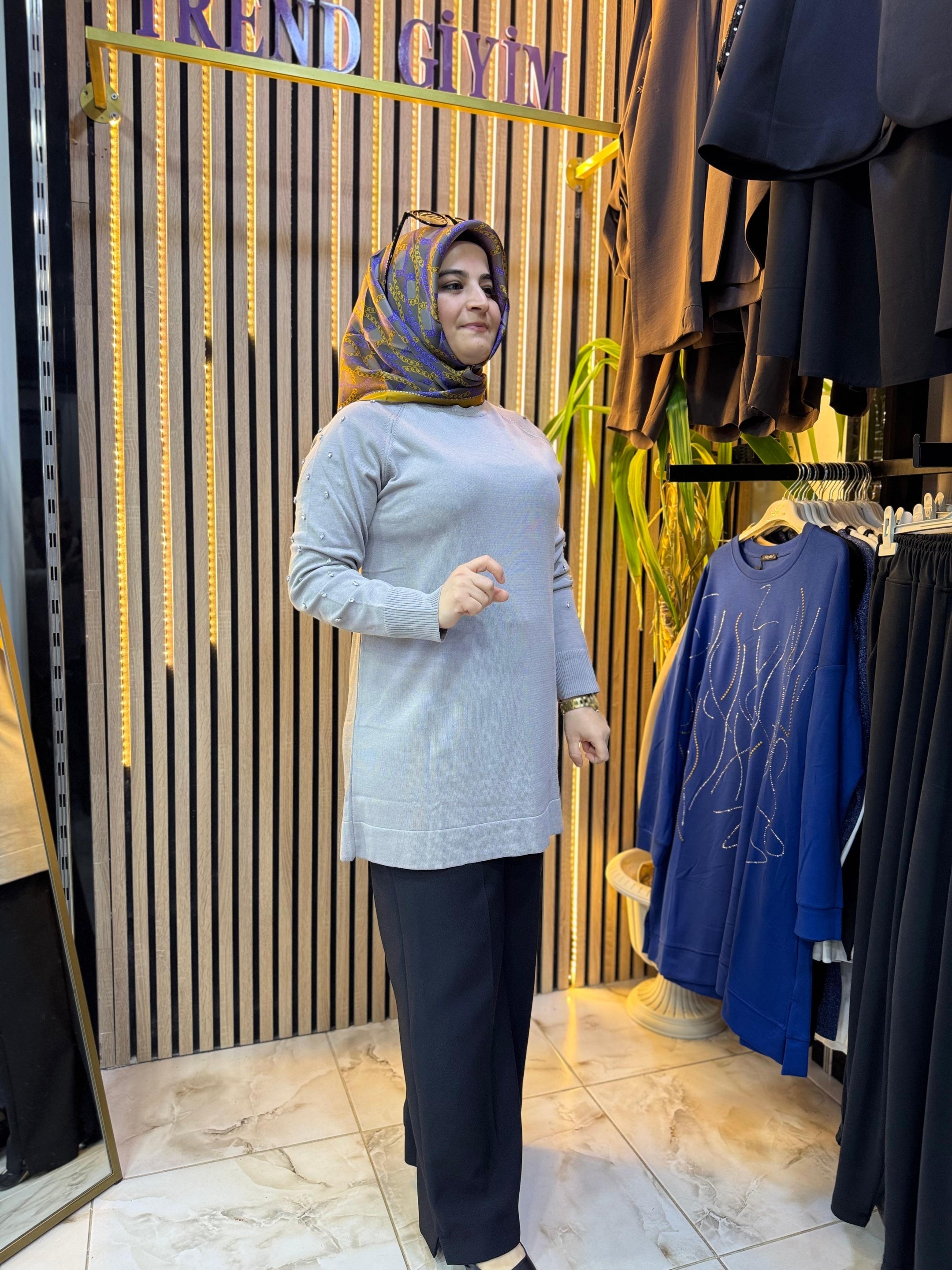 MERSERİZE KOLU TAŞLI TUNİK TN48