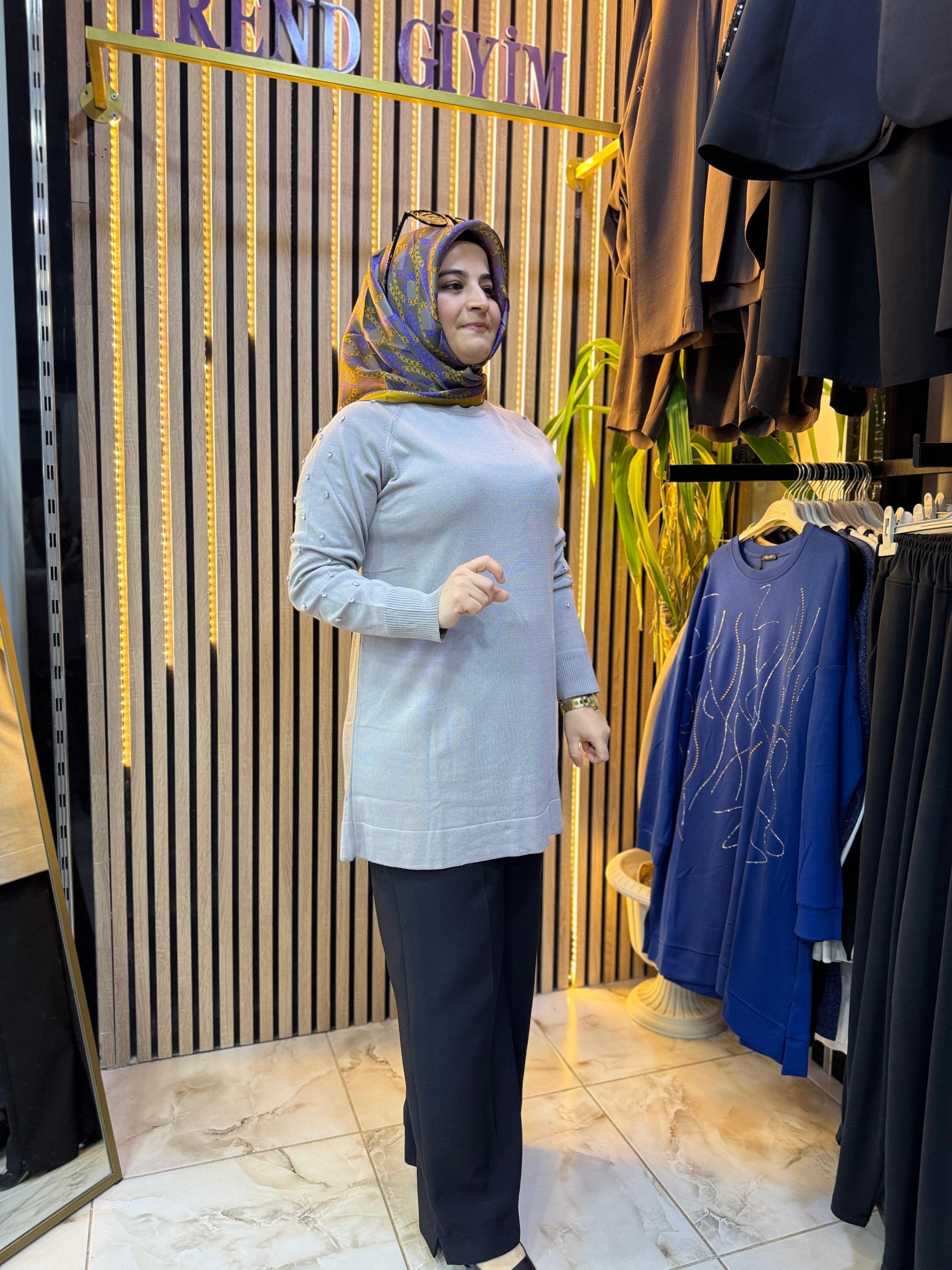 MERSERİZE KOLU TAŞLI TUNİK TN48