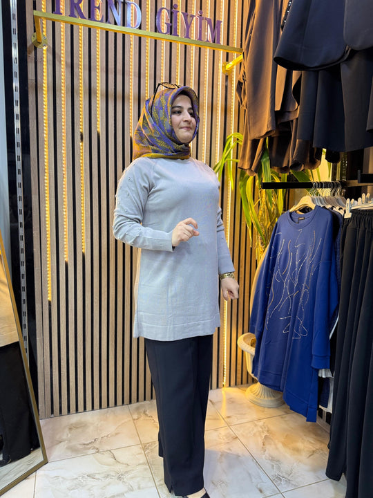 MERSERİZE KOLU TAŞLI TUNİK TN48