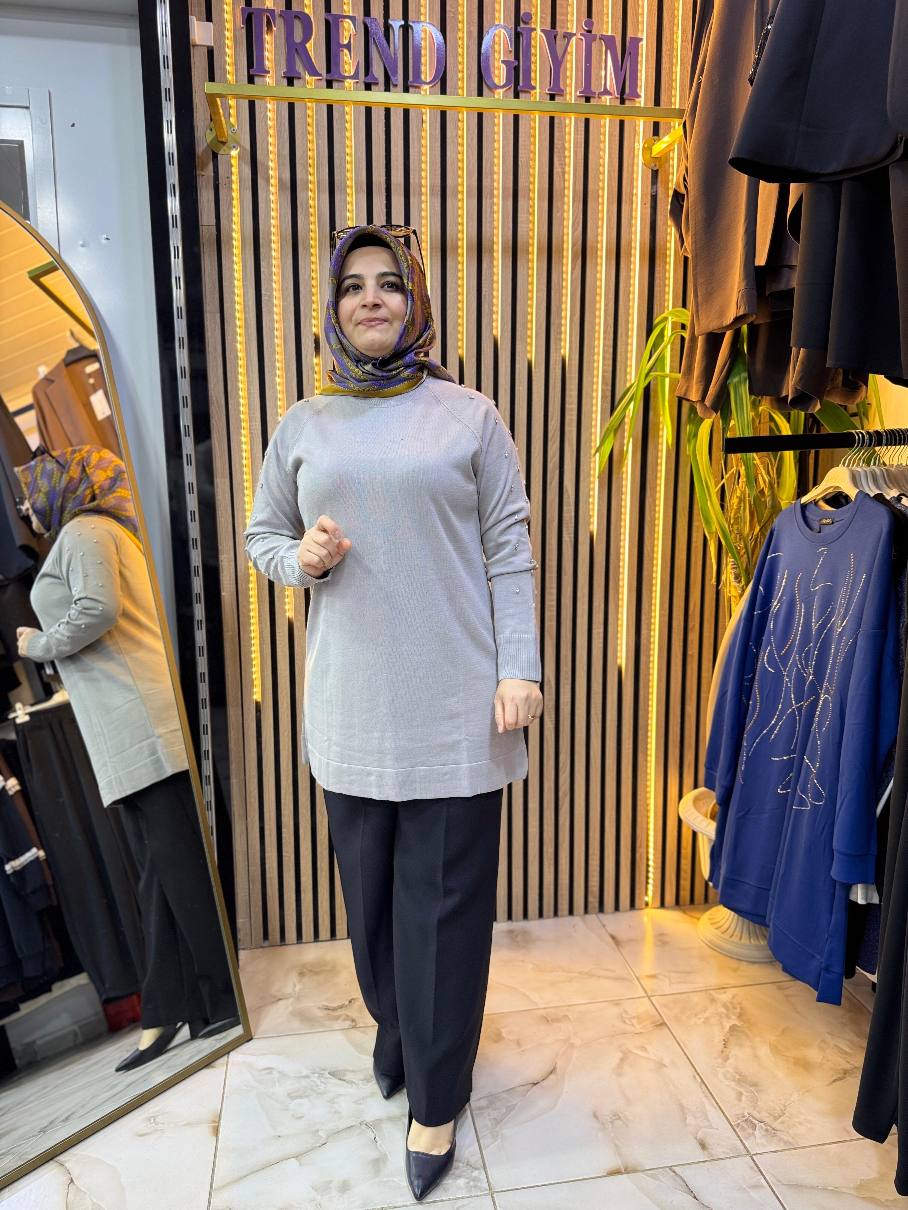 MERSERİZE KOLU TAŞLI TUNİK TN48