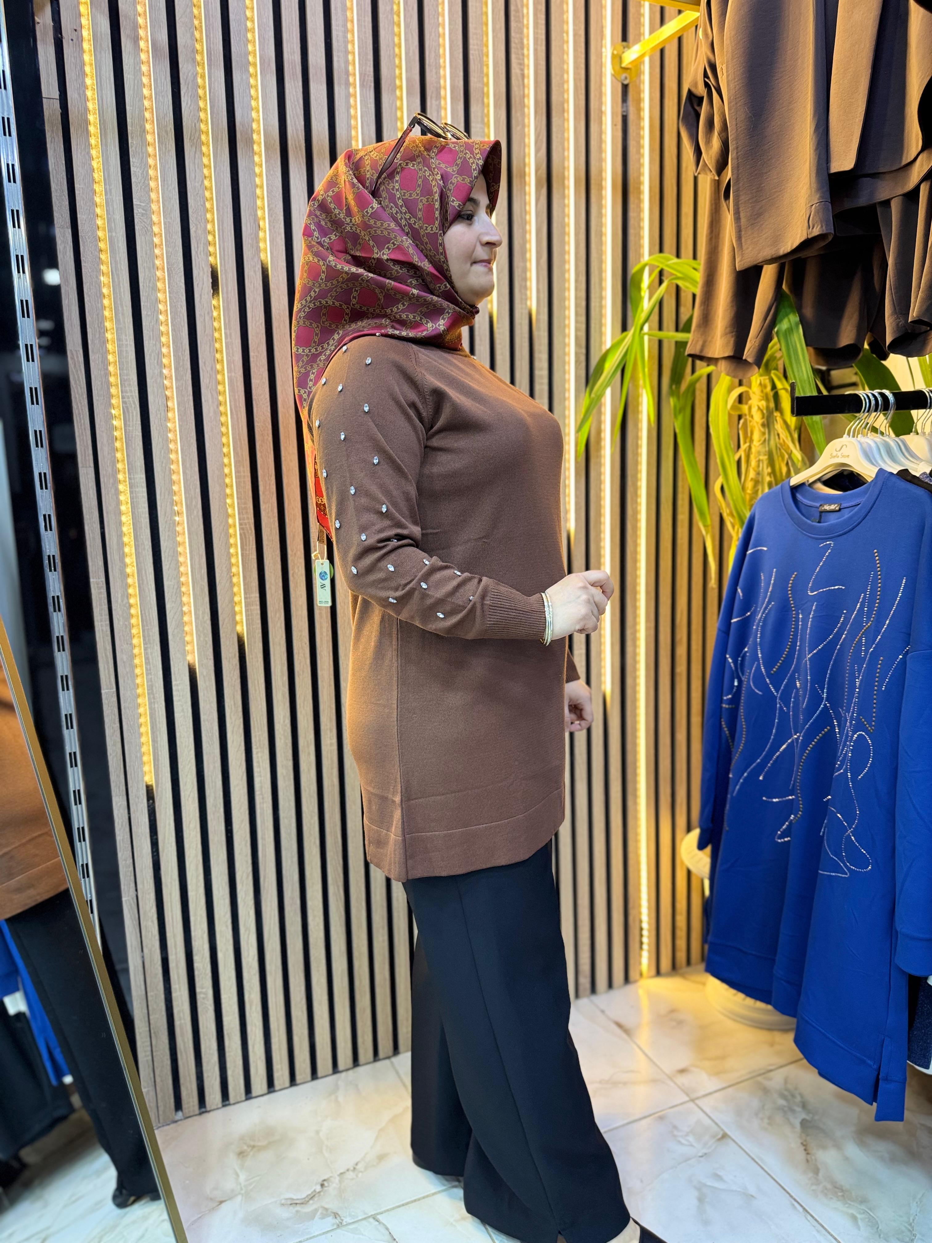 MERSERİZE KOLU TAŞLI TUNİK TN49