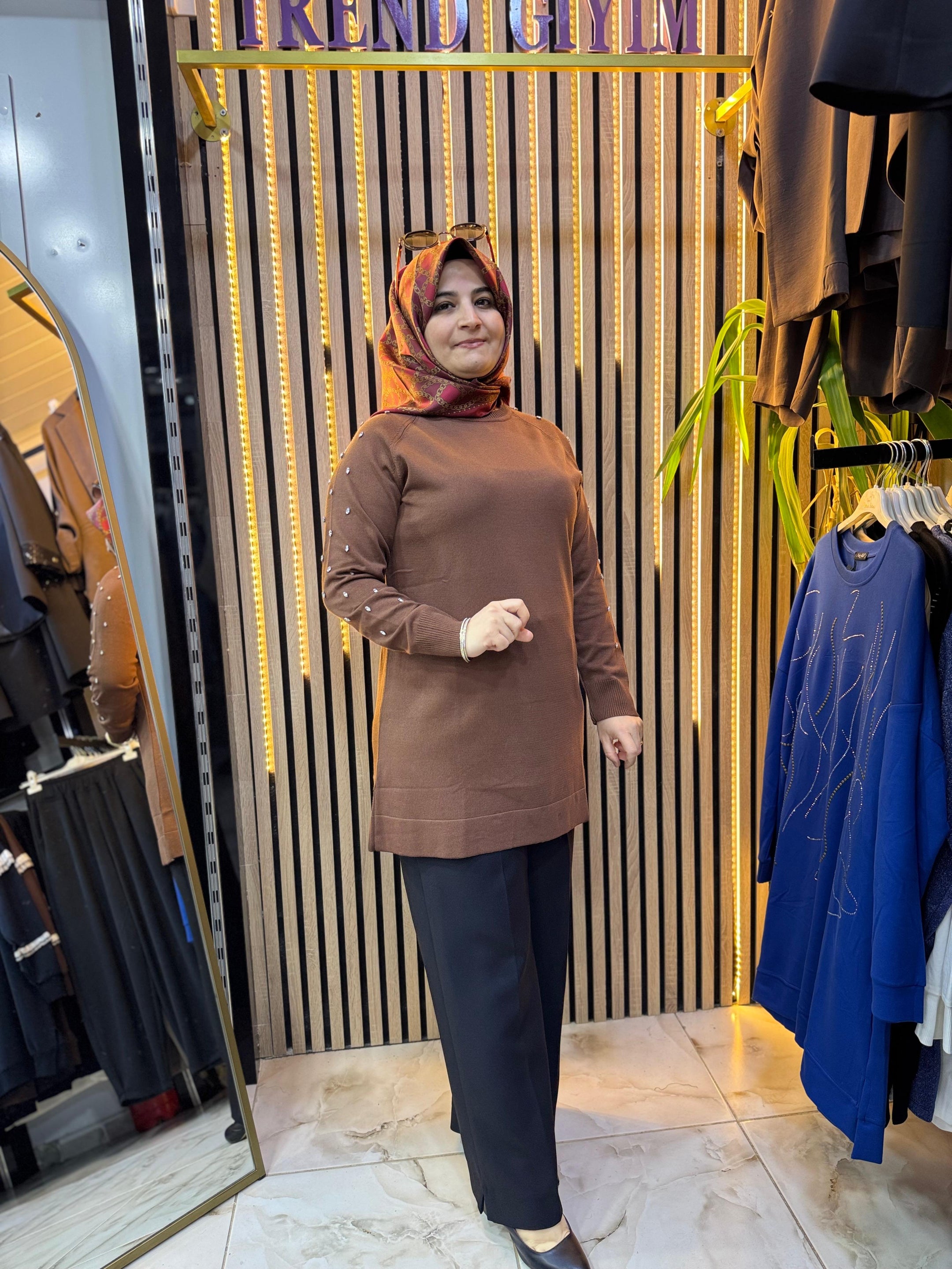 MERSERİZE KOLU TAŞLI TUNİK TN49