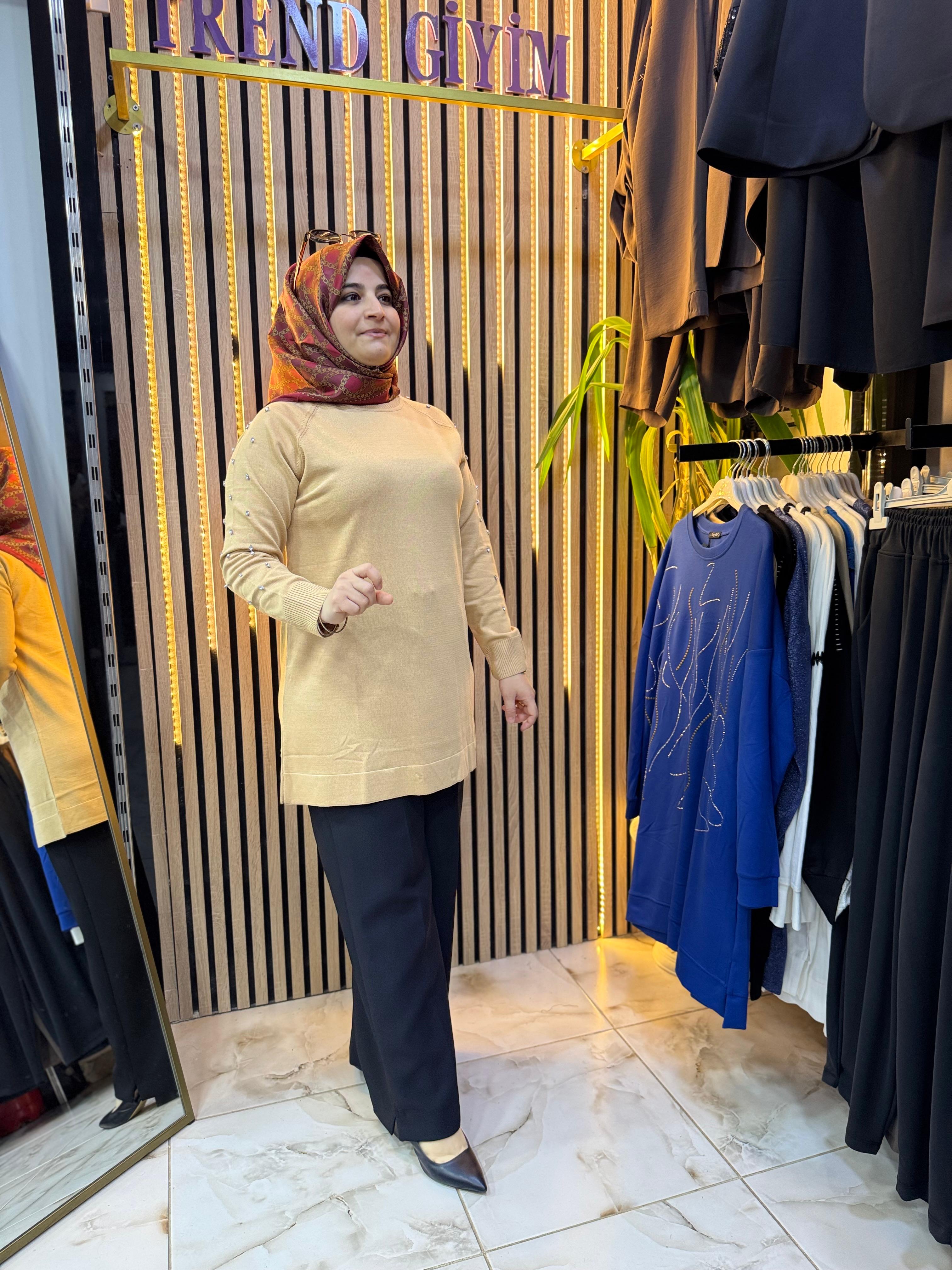 MERSERİZE KOLU TAŞLI TUNİK TN50