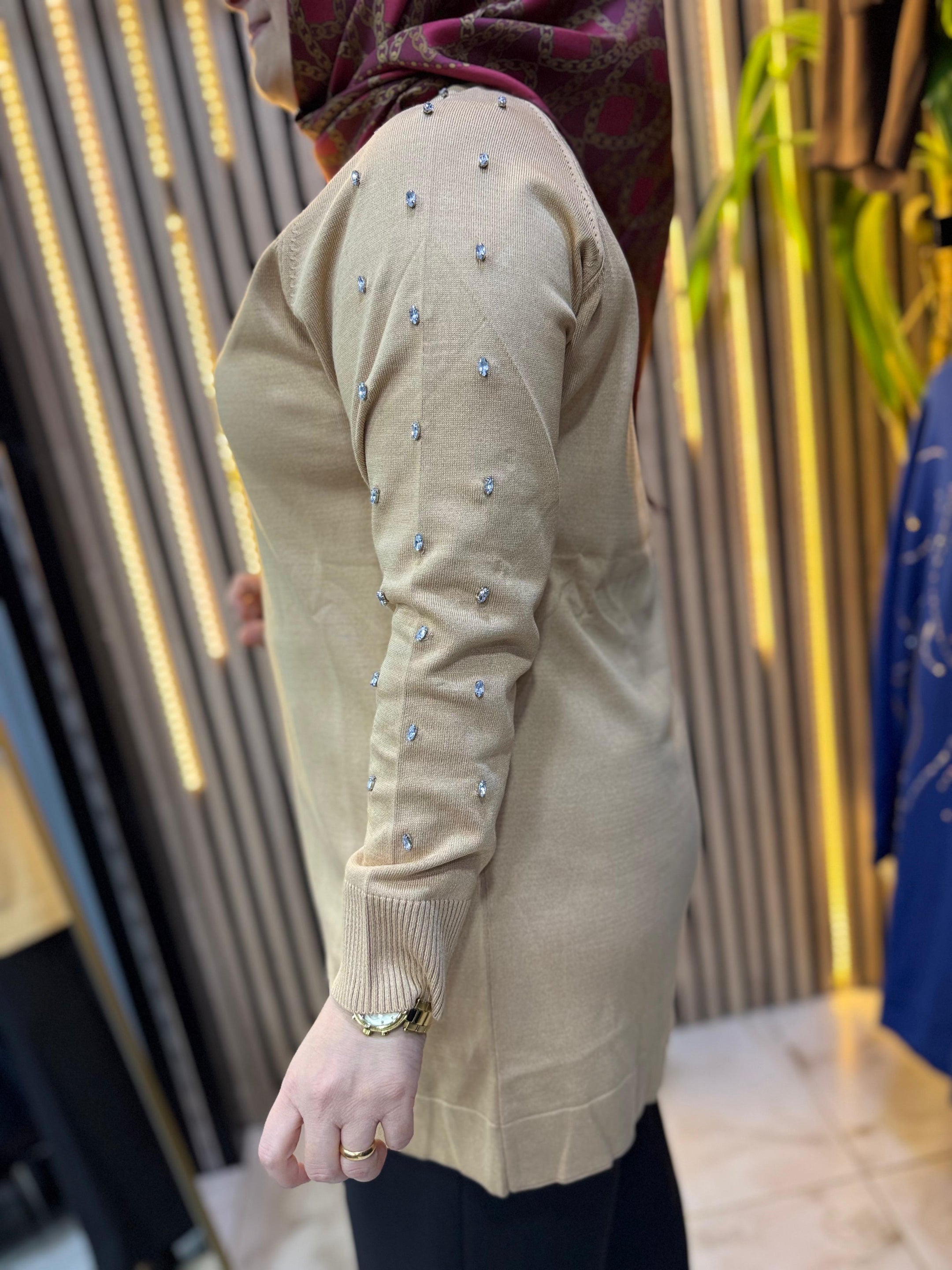 MERSERİZE KOLU TAŞLI TUNİK TN50