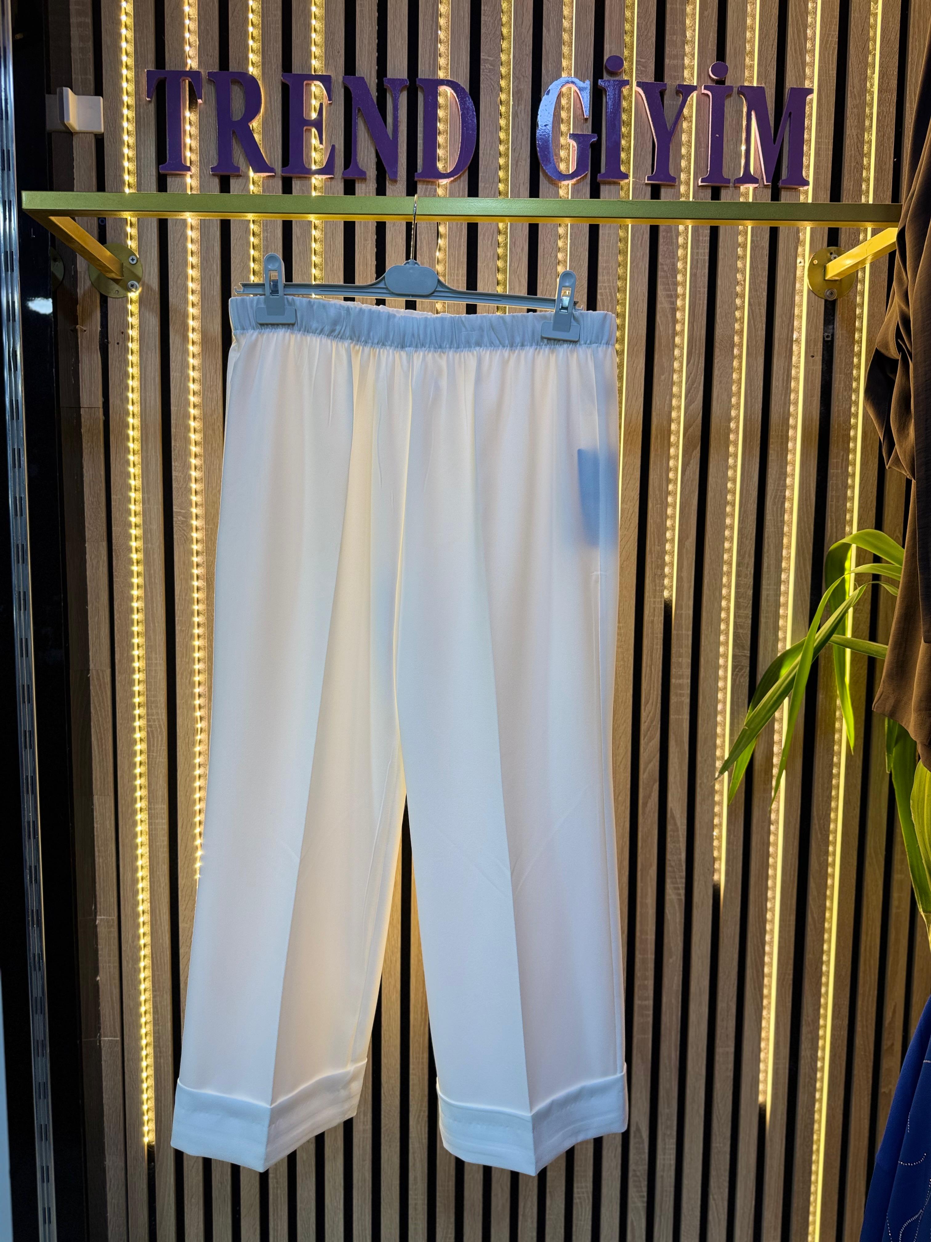 BİHRUZE BOL PAÇA MANŞETLİ KREM PANTOLON TAŞ RENGİ