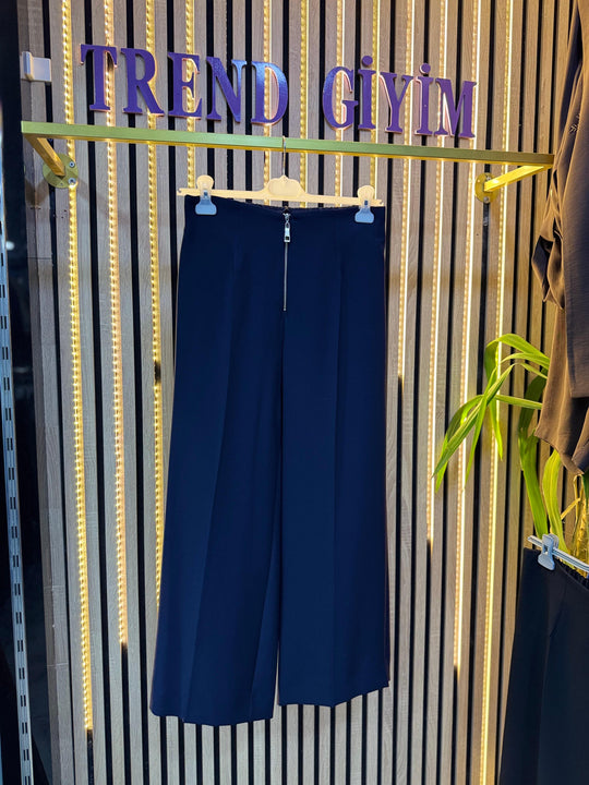 PUANE DÖKÜMLÜ KREP PANTOLON LACİVERT P22