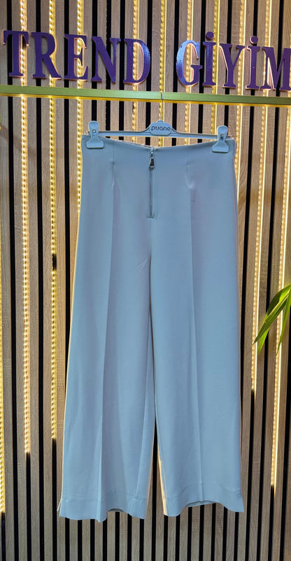 PUANE DÖKÜMLÜ KREP PANTOLON TAŞ RENGİ P23