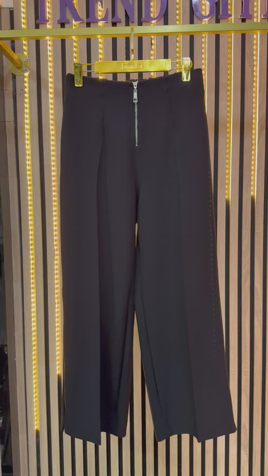 PUANE DÖKÜMLÜ KREP PANTOLON SİYAH P21