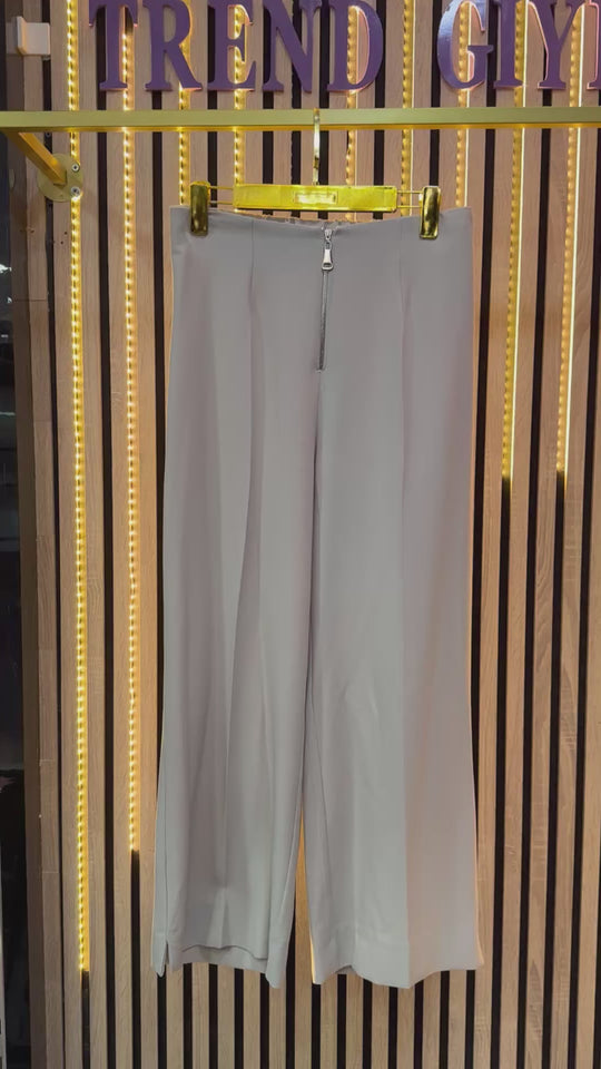 PUANE DÖKÜMLÜ KREP PANTOLON TAŞ RENGİ P23